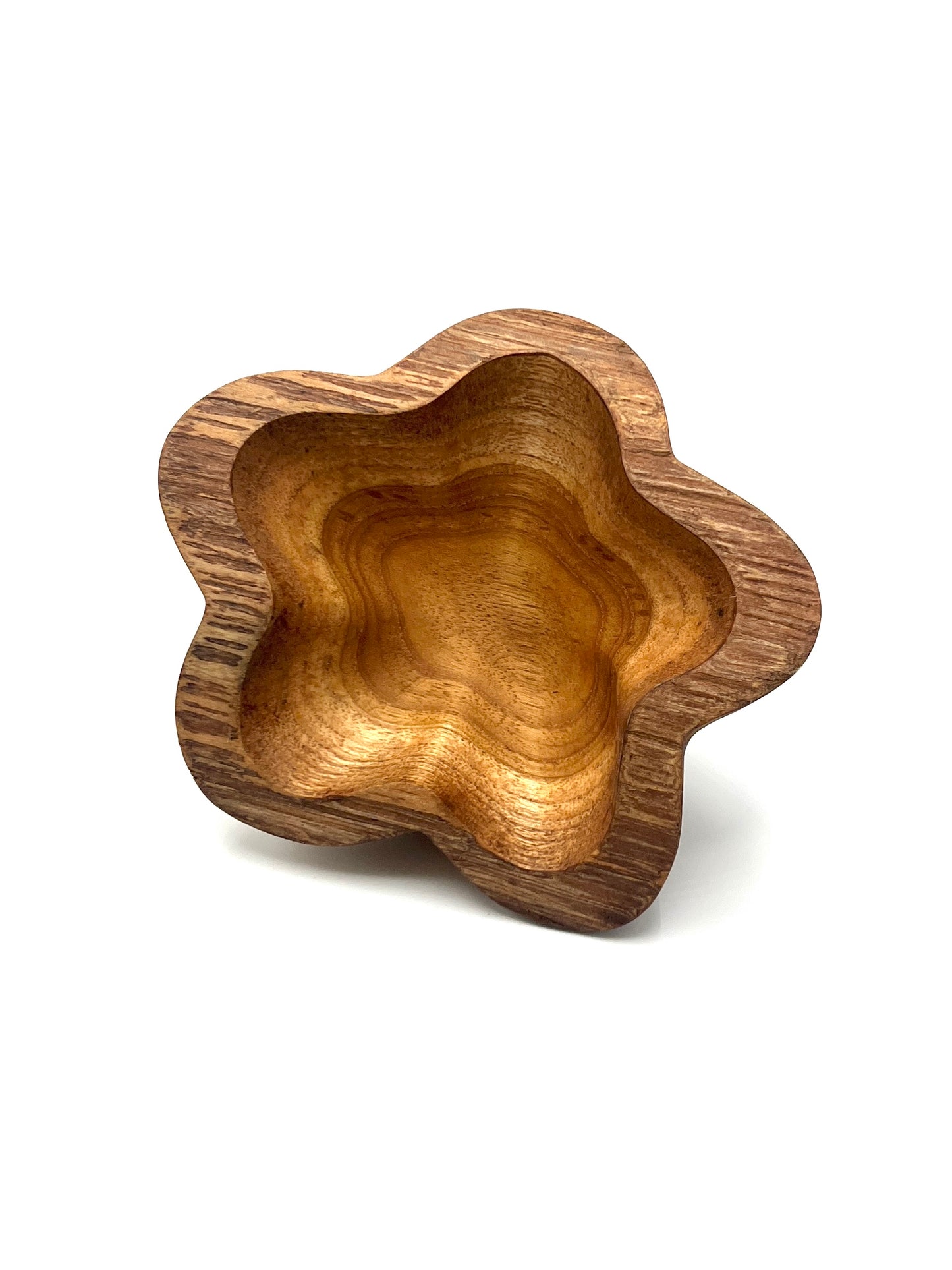 Raw Edge Teak Wood Flower Shaped Bowl