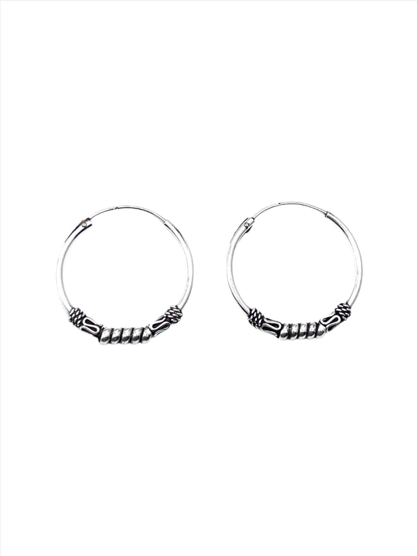 Sterling Silver Bali Style Twist Hoop Earrings