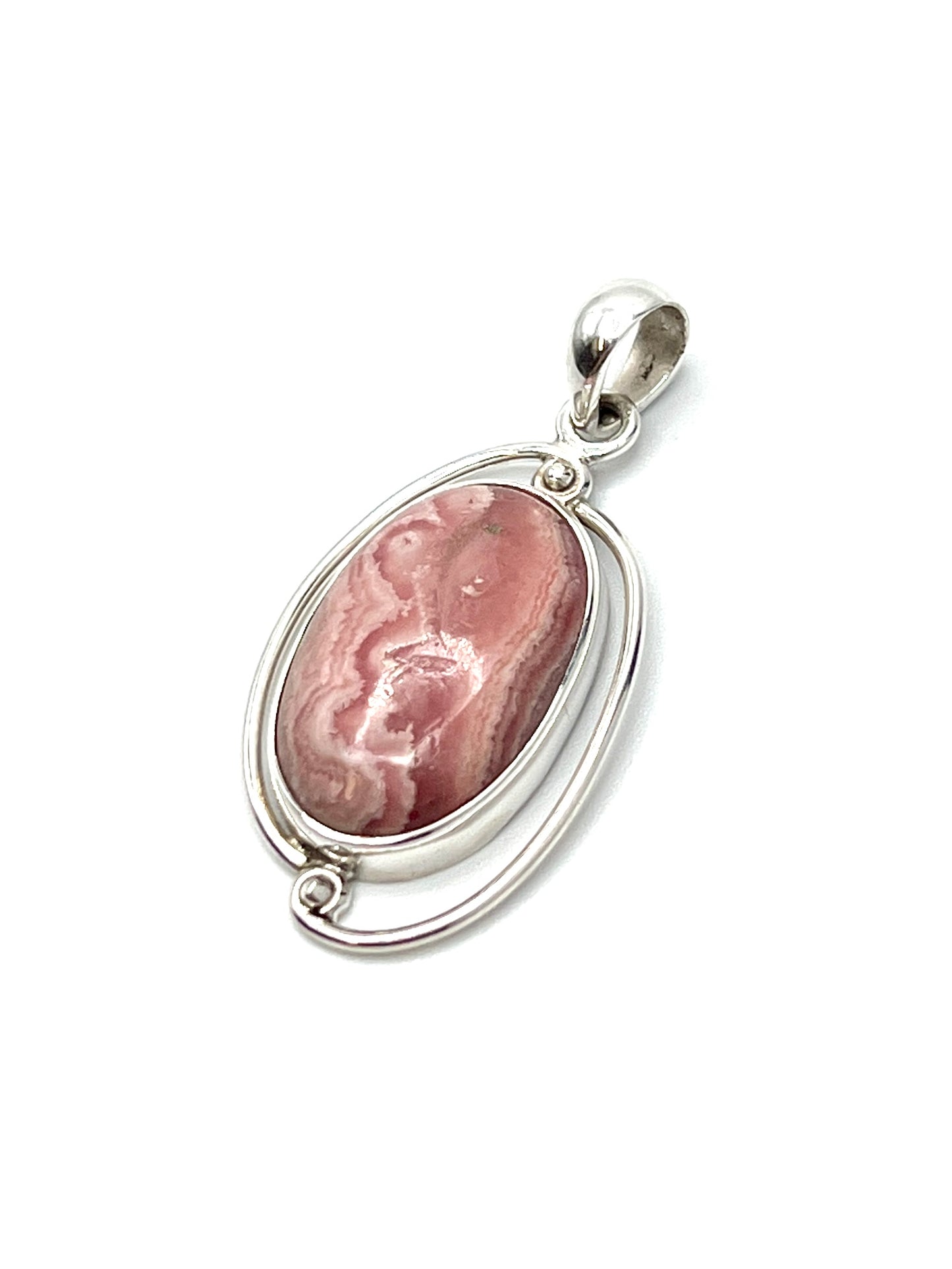 Silver Double Wire Rhodochrosite Pendants