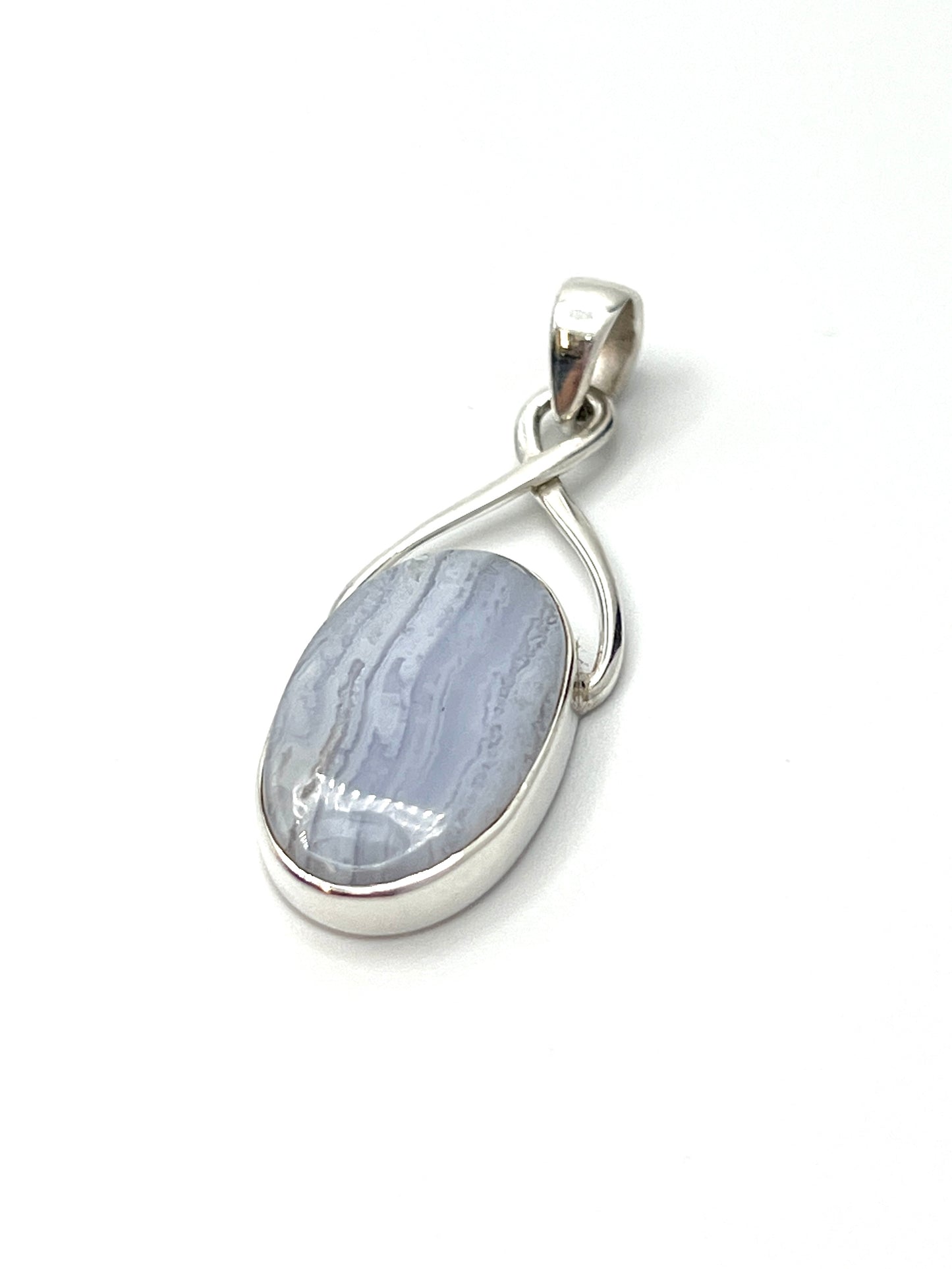 Silver Twist Blue Lace Agate Pendants