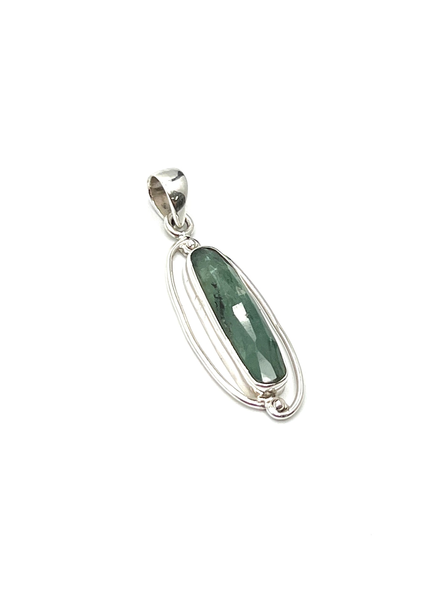 Silver Double Wire Green Kyanite Pendants