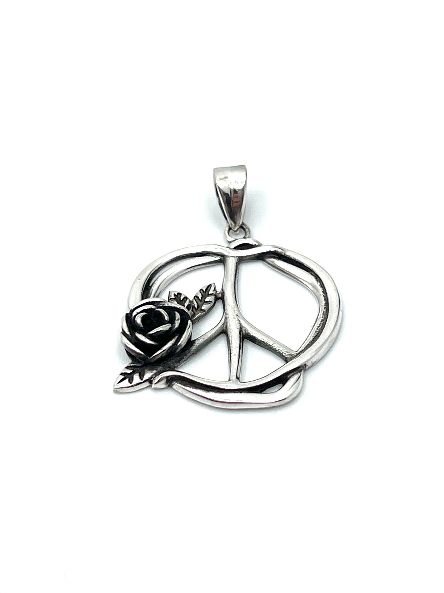 Sterling Silver Peace Sign with Rose Pendant