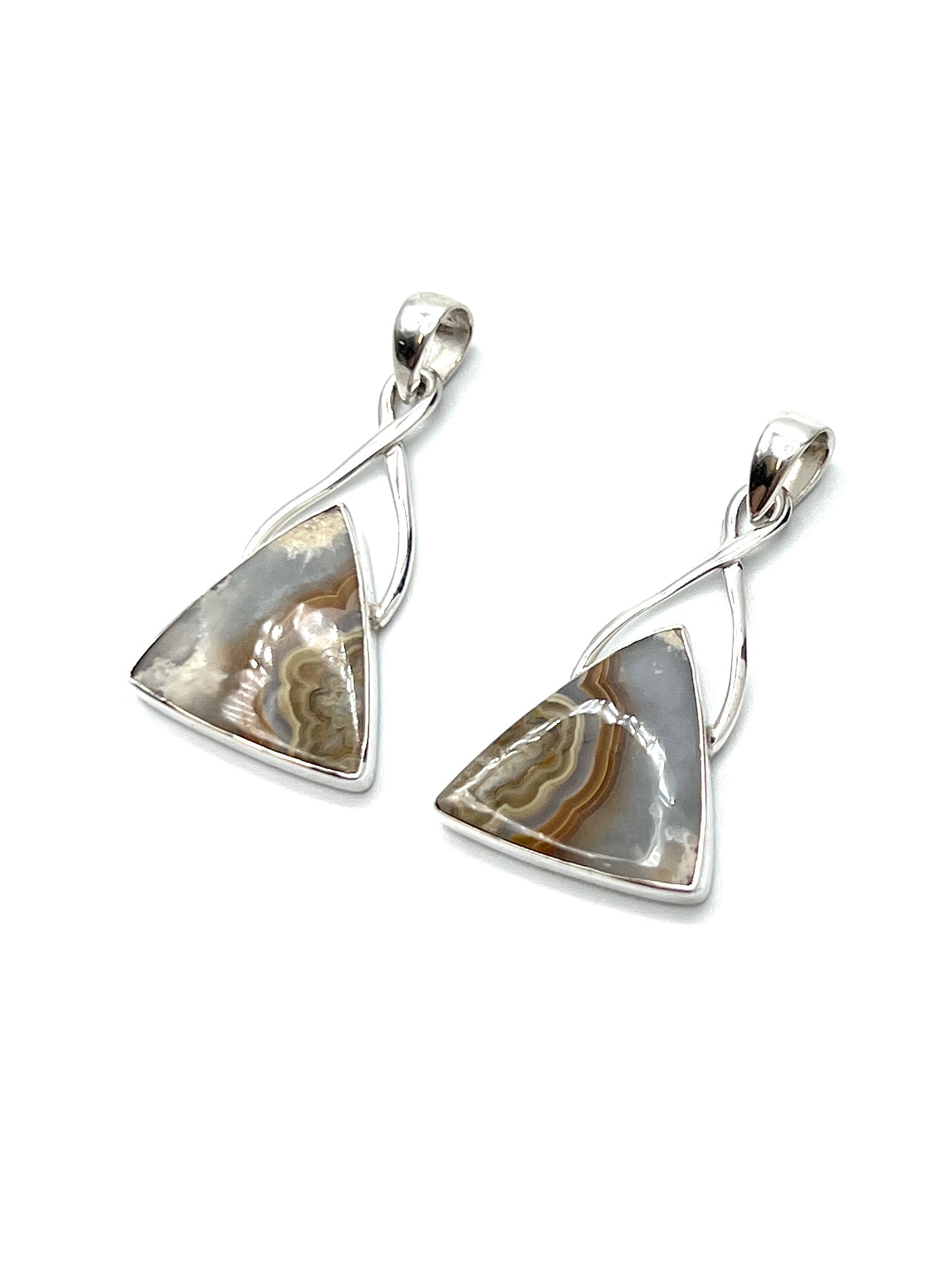Silver Twist Crazy Lace Agate Pendants