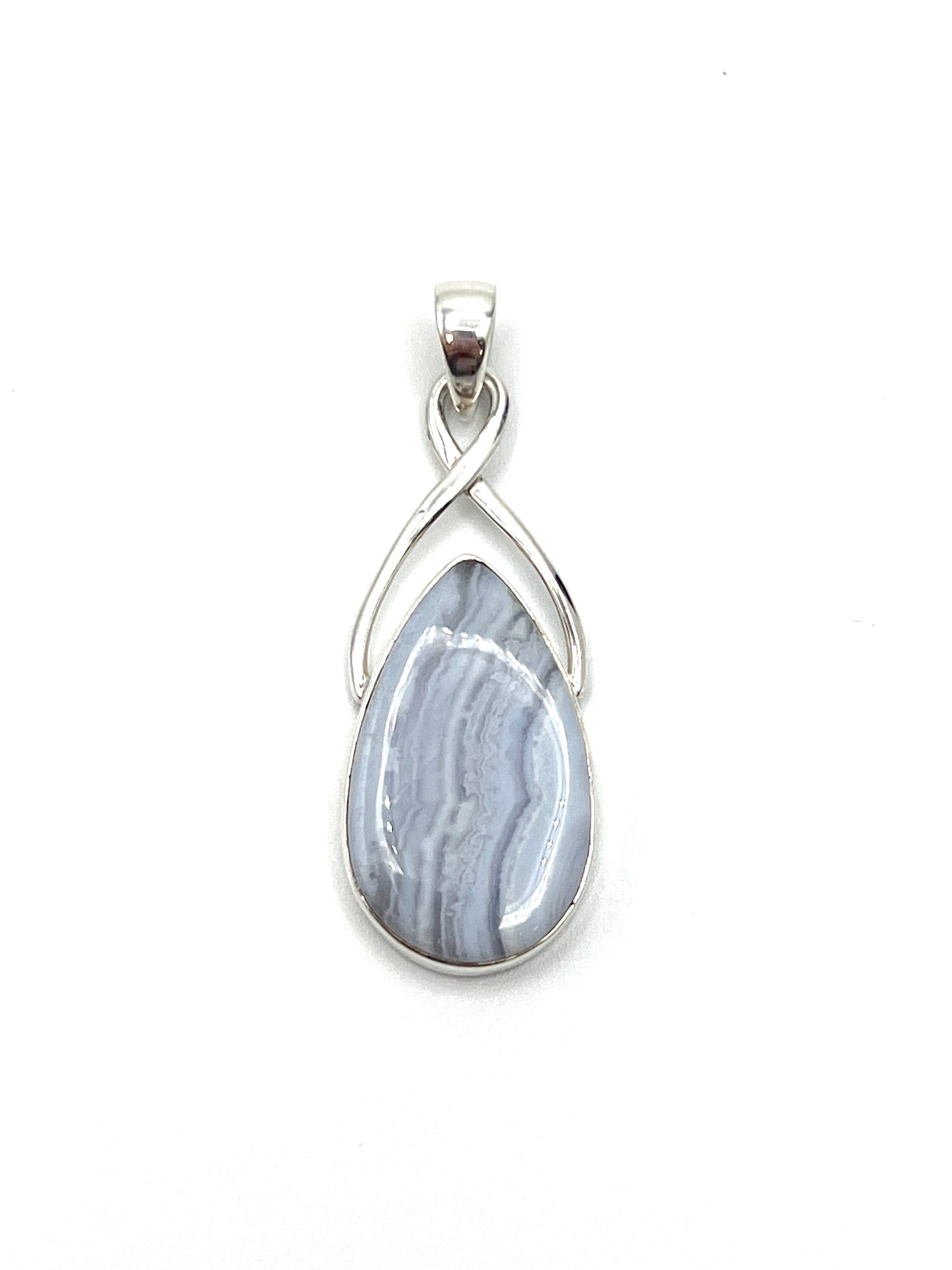 Silver Twist Blue Lace Agate Pendants