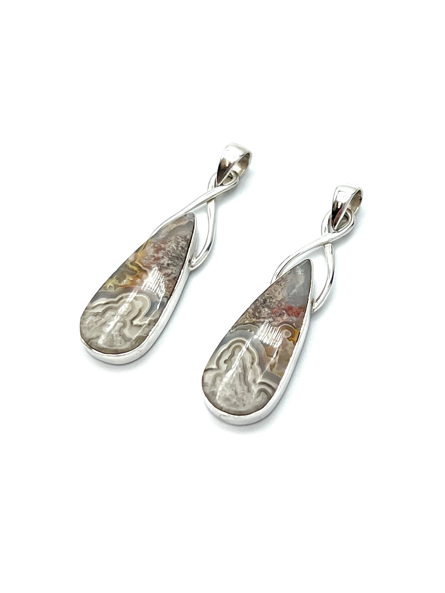 Silver Twist Crazy Lace Agate Pendants