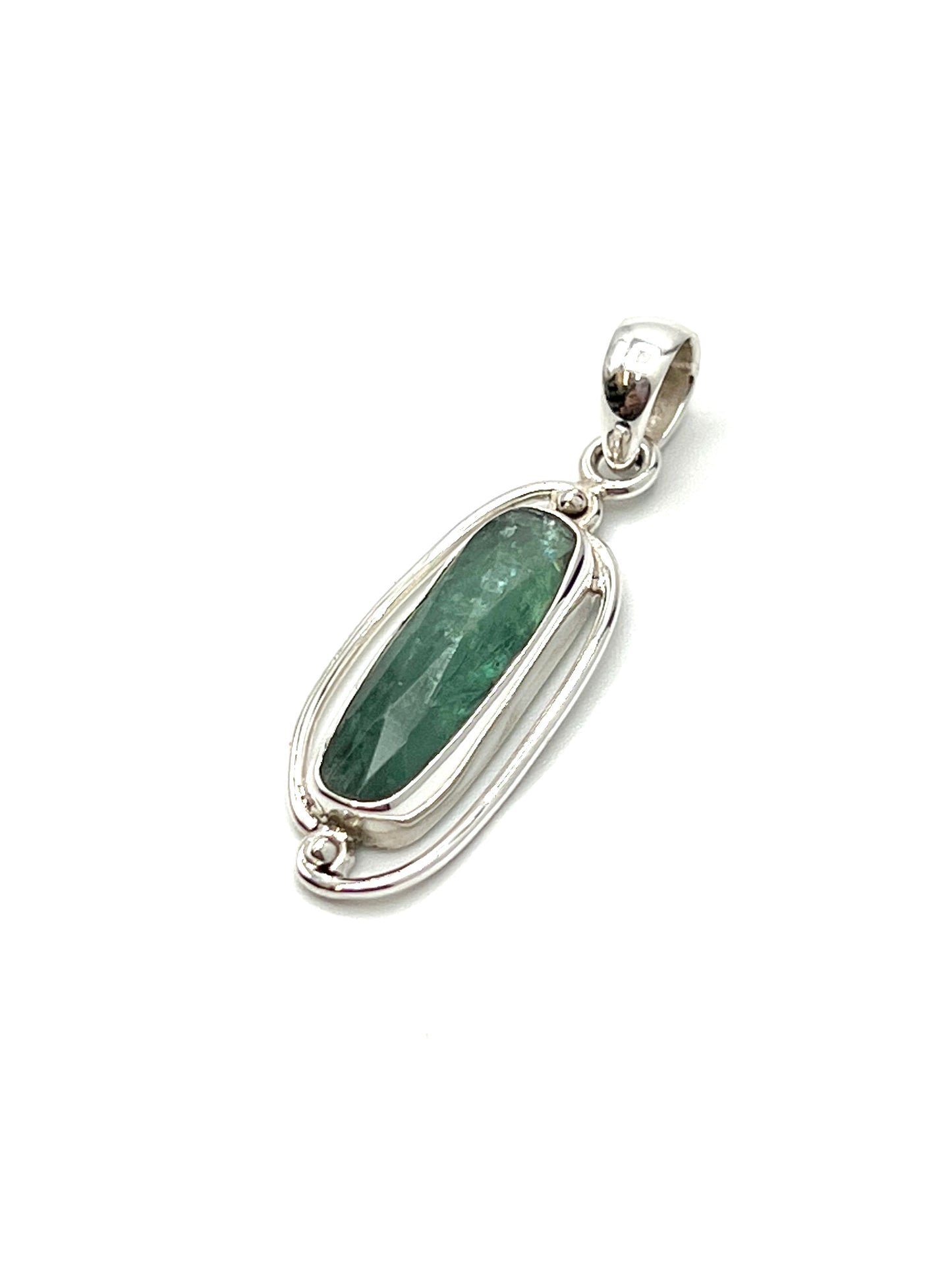 Silver Double Wire Green Kyanite Pendants