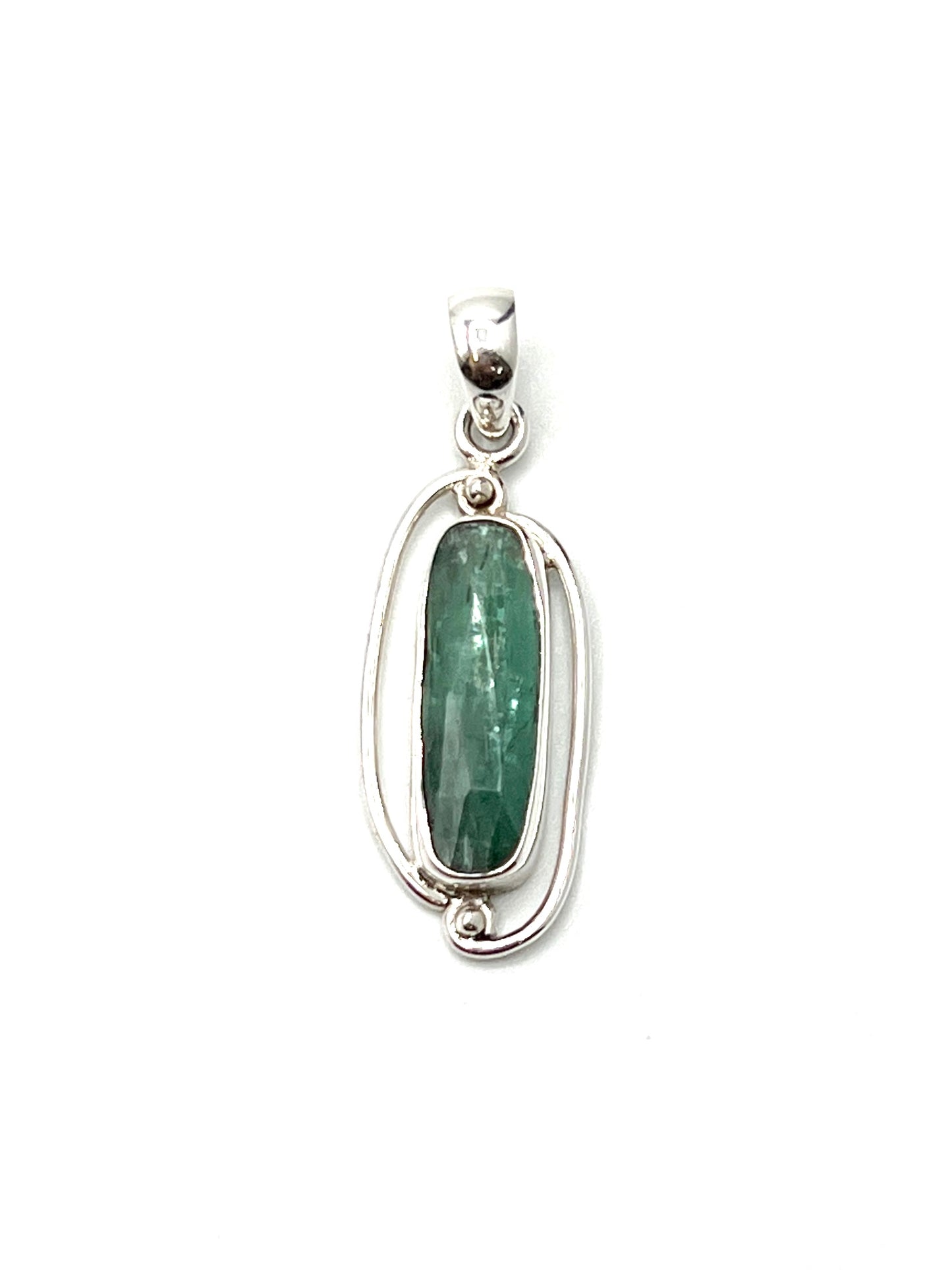 Silver Double Wire Green Kyanite Pendants
