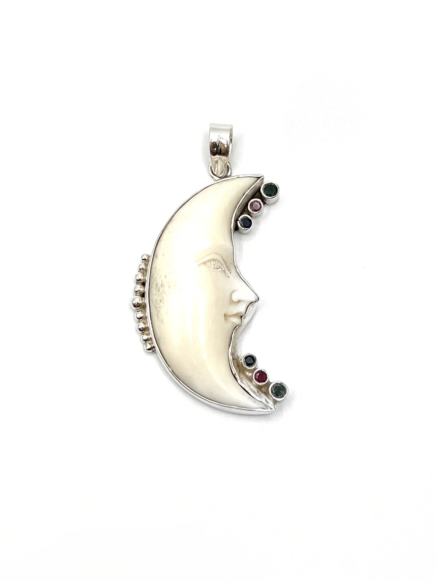 Crescent Moon Bone Face Pendants