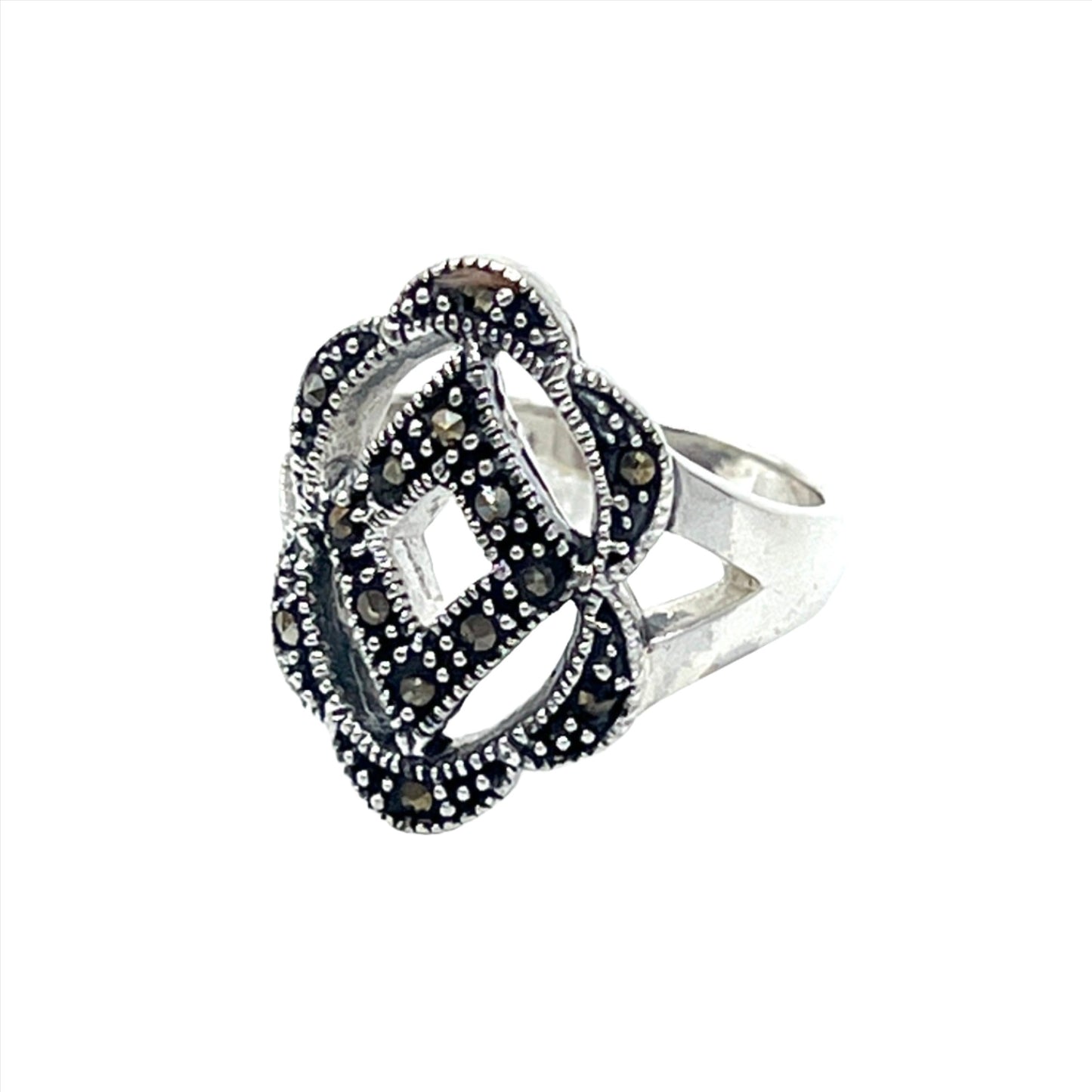 Sterling Silver Marcasite Diamond Flower Ring