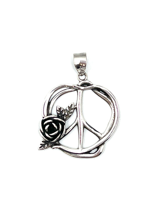 Sterling Silver Peace Sign with Rose Pendant