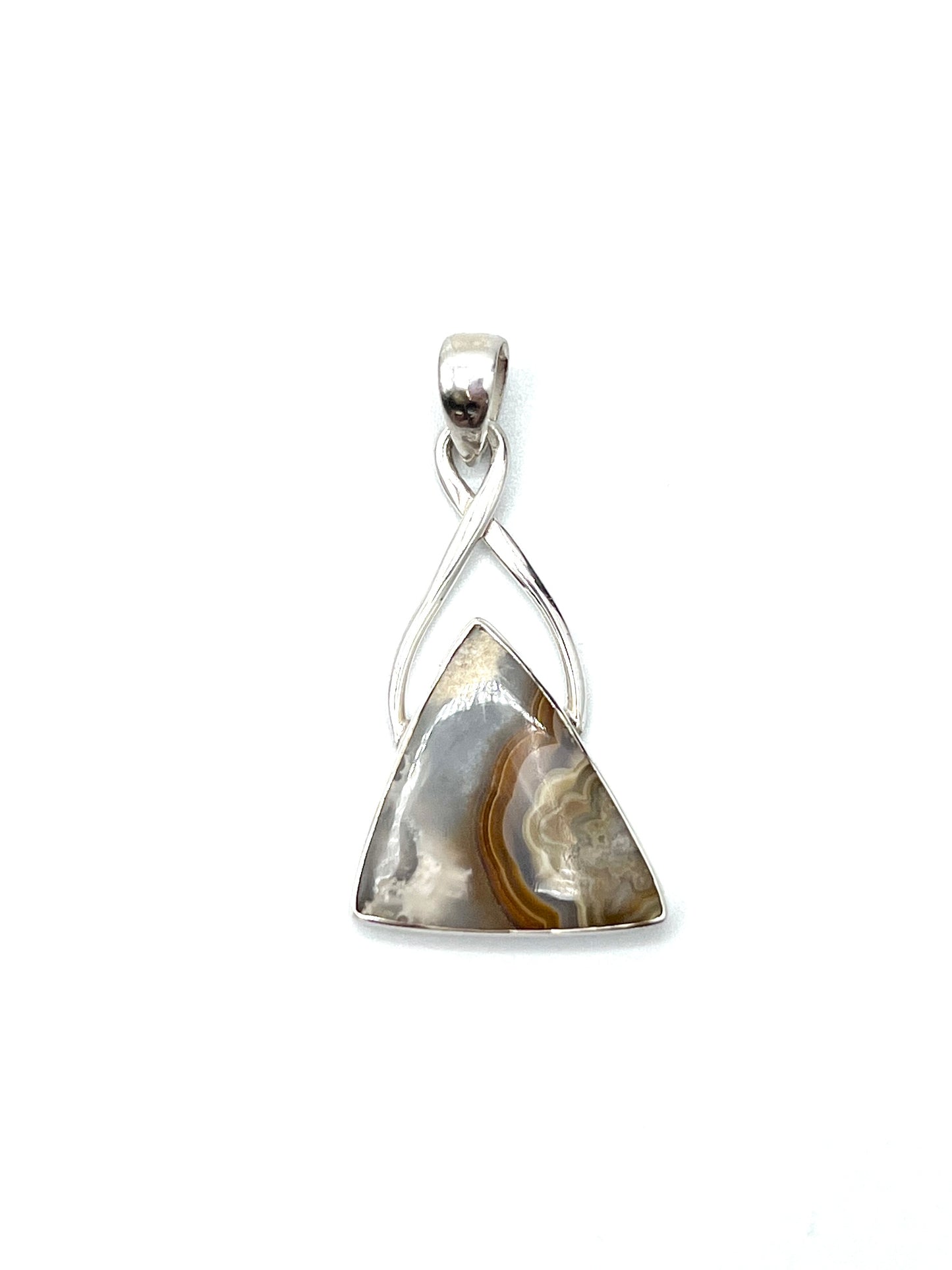 Silver Twist Crazy Lace Agate Pendants