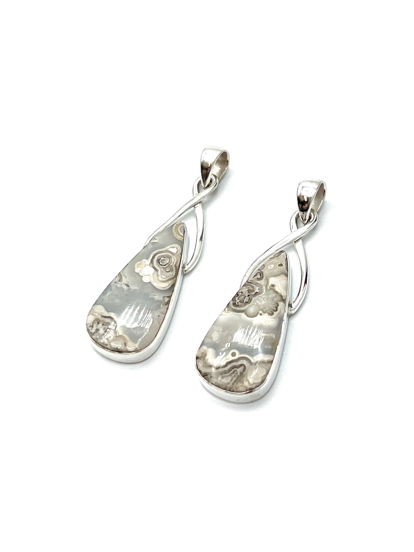 Silver Twist Crazy Lace Agate Pendants