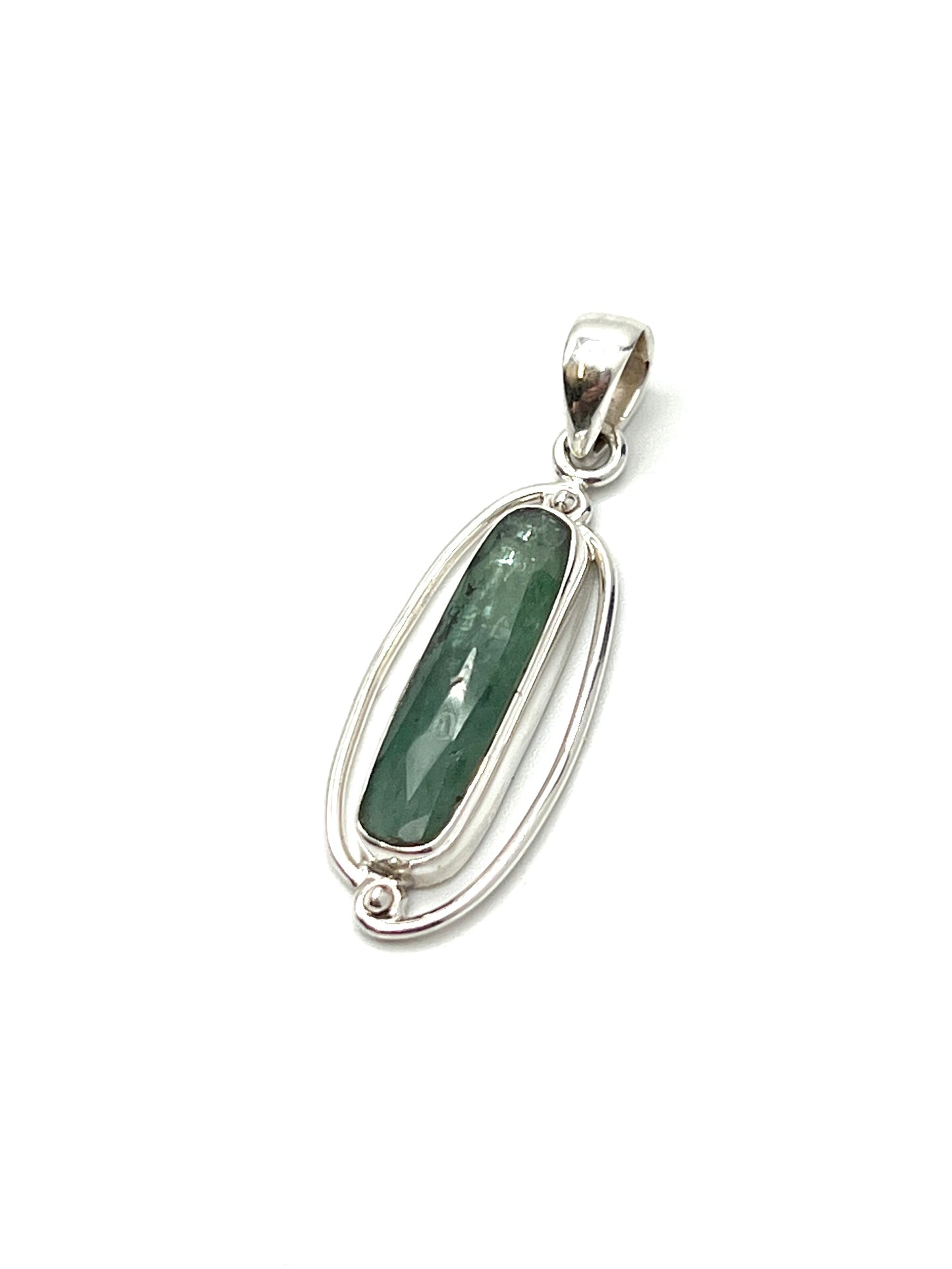 Silver Double Wire Green Kyanite Pendants