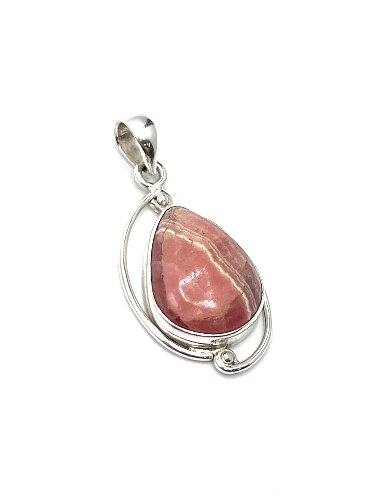 Silver Double Wire Rhodochrosite Pendants