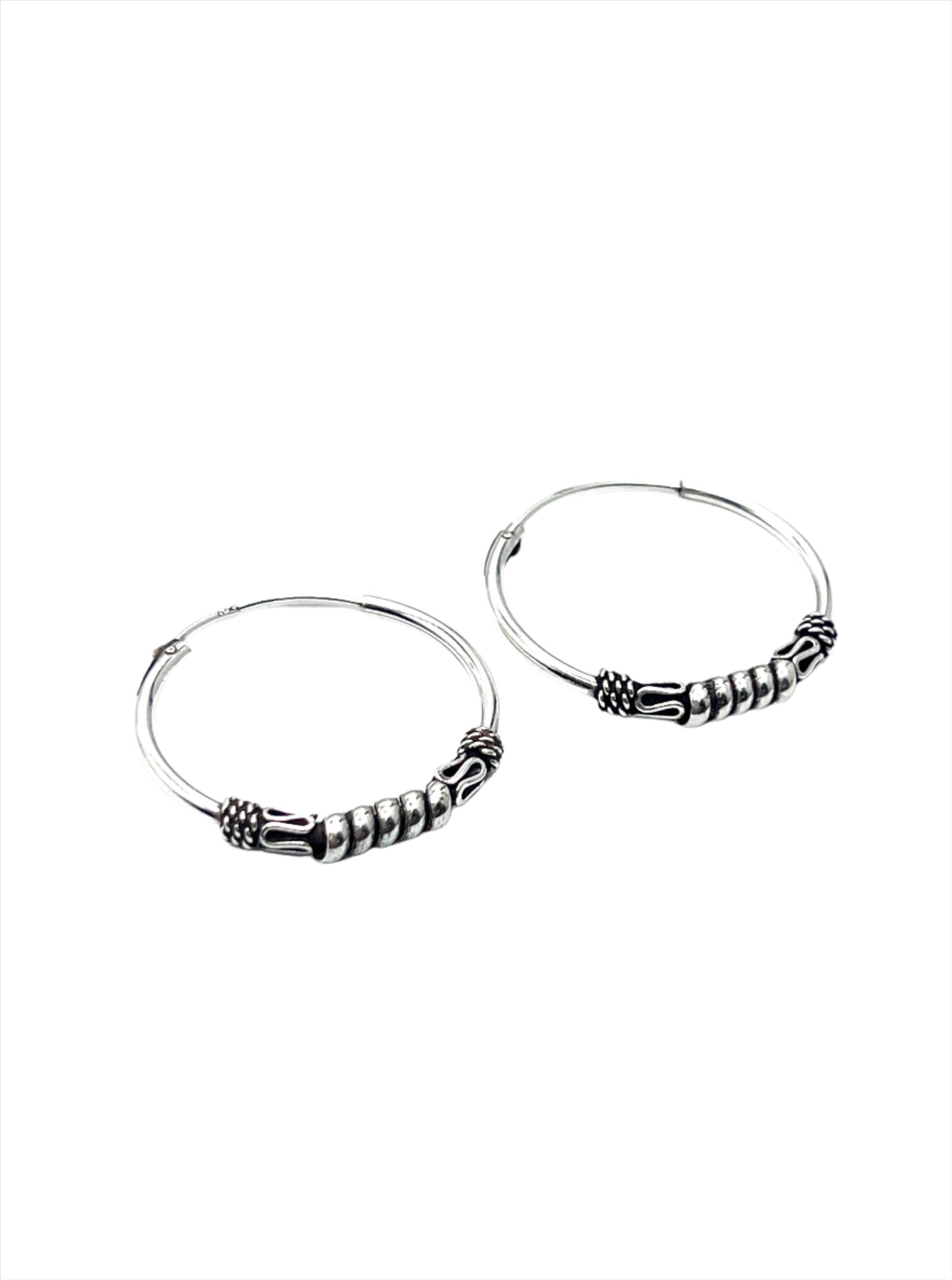 Sterling Silver Bali Style Twist Hoop Earrings