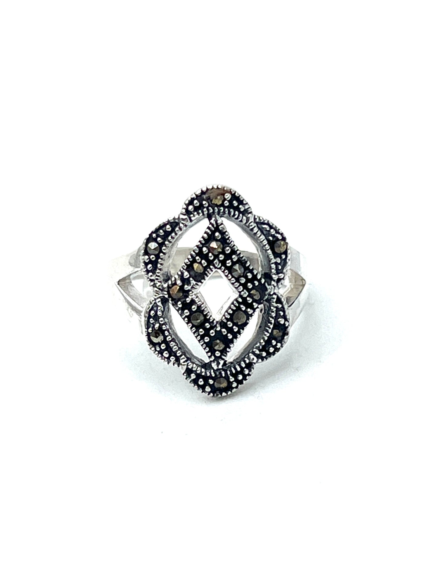 Sterling Silver Marcasite Diamond Flower Ring
