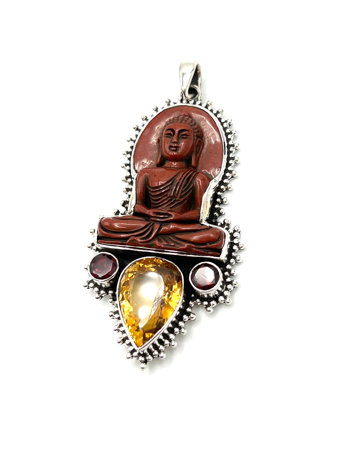 Sterling Silver Red Jasper Buddha Pendant
