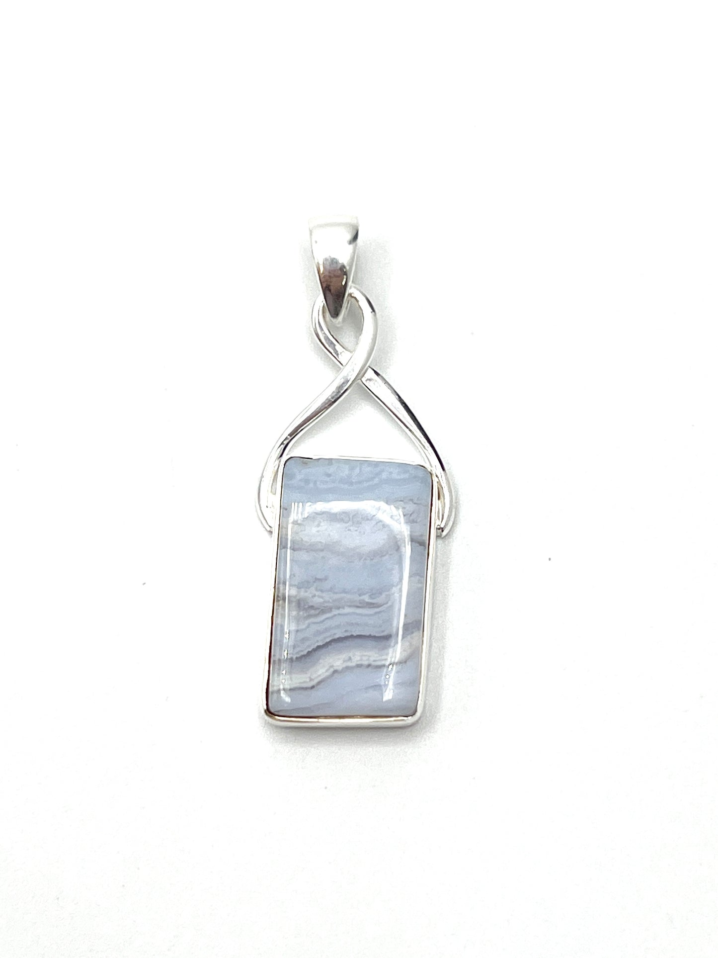 Silver Twist Blue Lace Agate Pendants