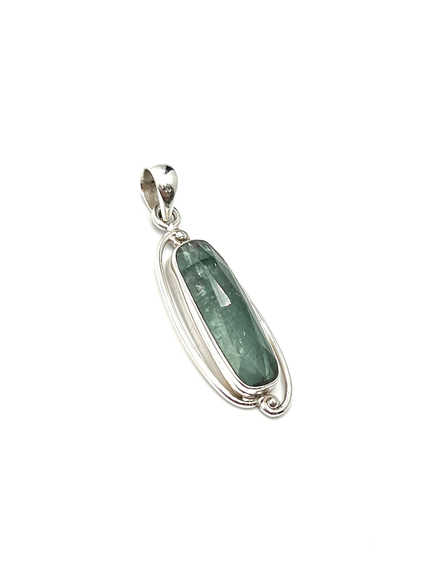 Silver Double Wire Green Kyanite Pendants