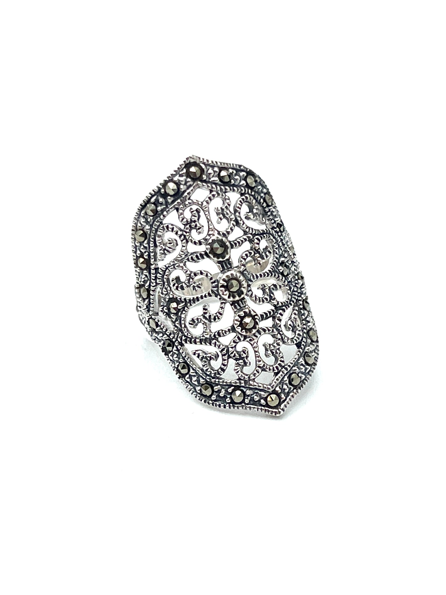 Sterling Silver Marcasite Shield Ring