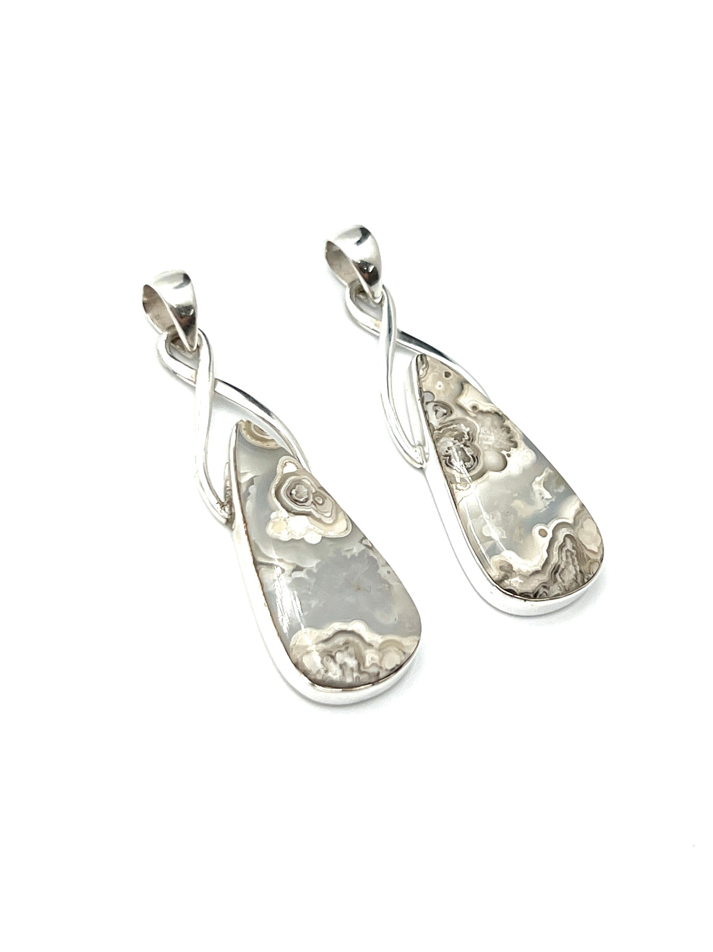 Silver Twist Crazy Lace Agate Pendants