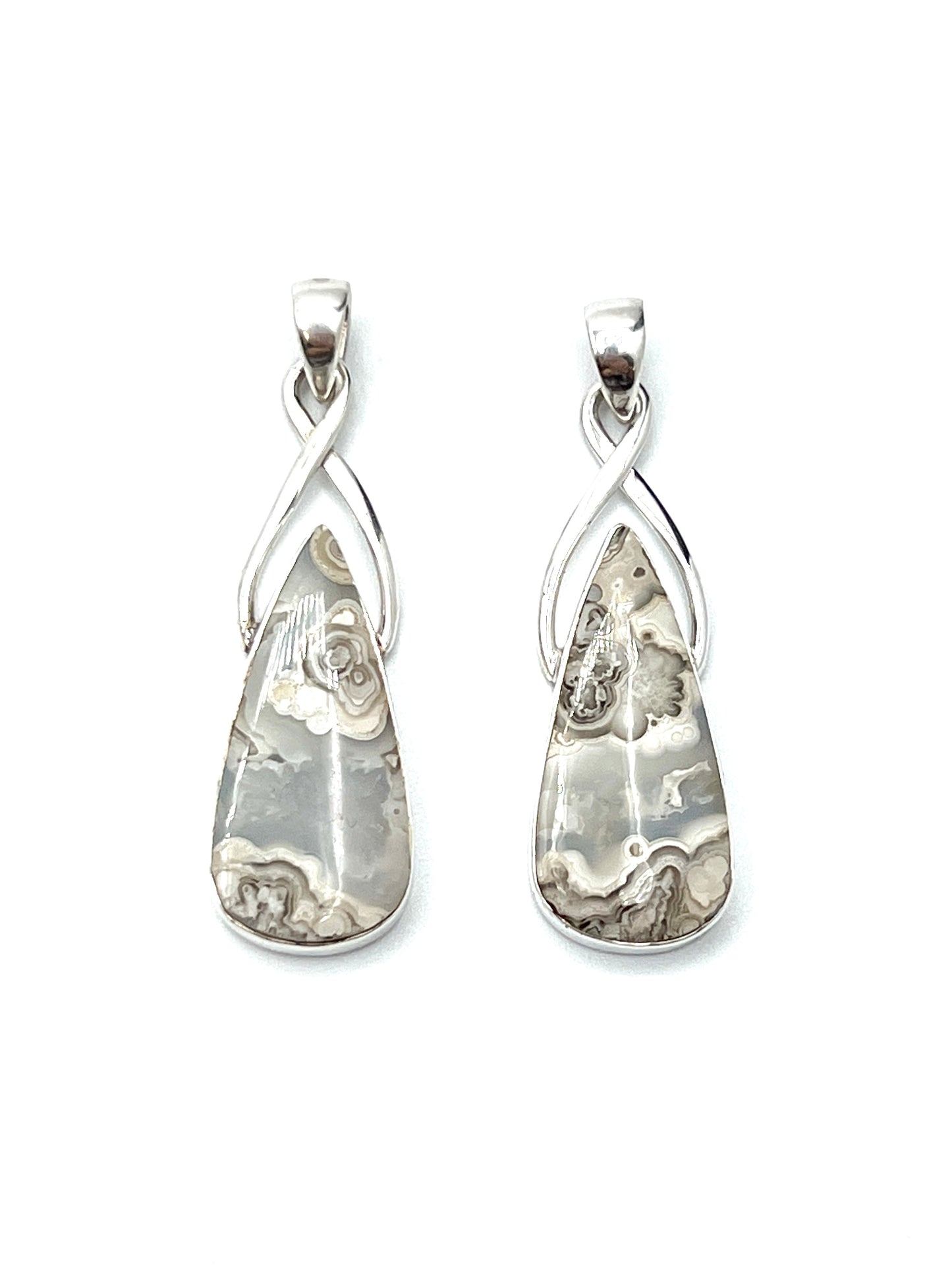 Silver Twist Crazy Lace Agate Pendants