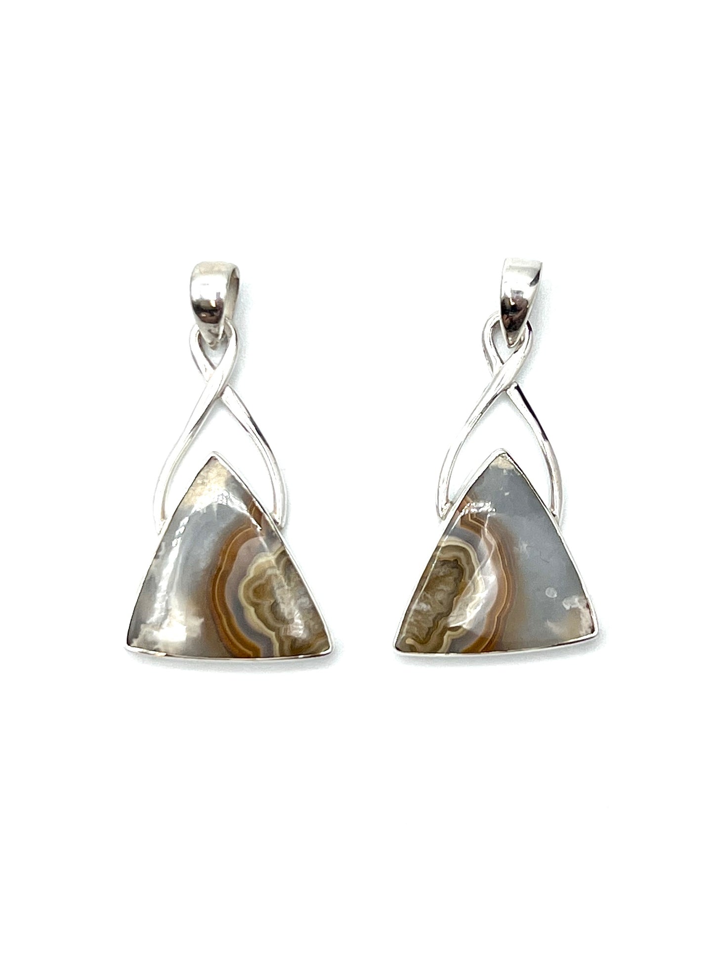 Silver Twist Crazy Lace Agate Pendants