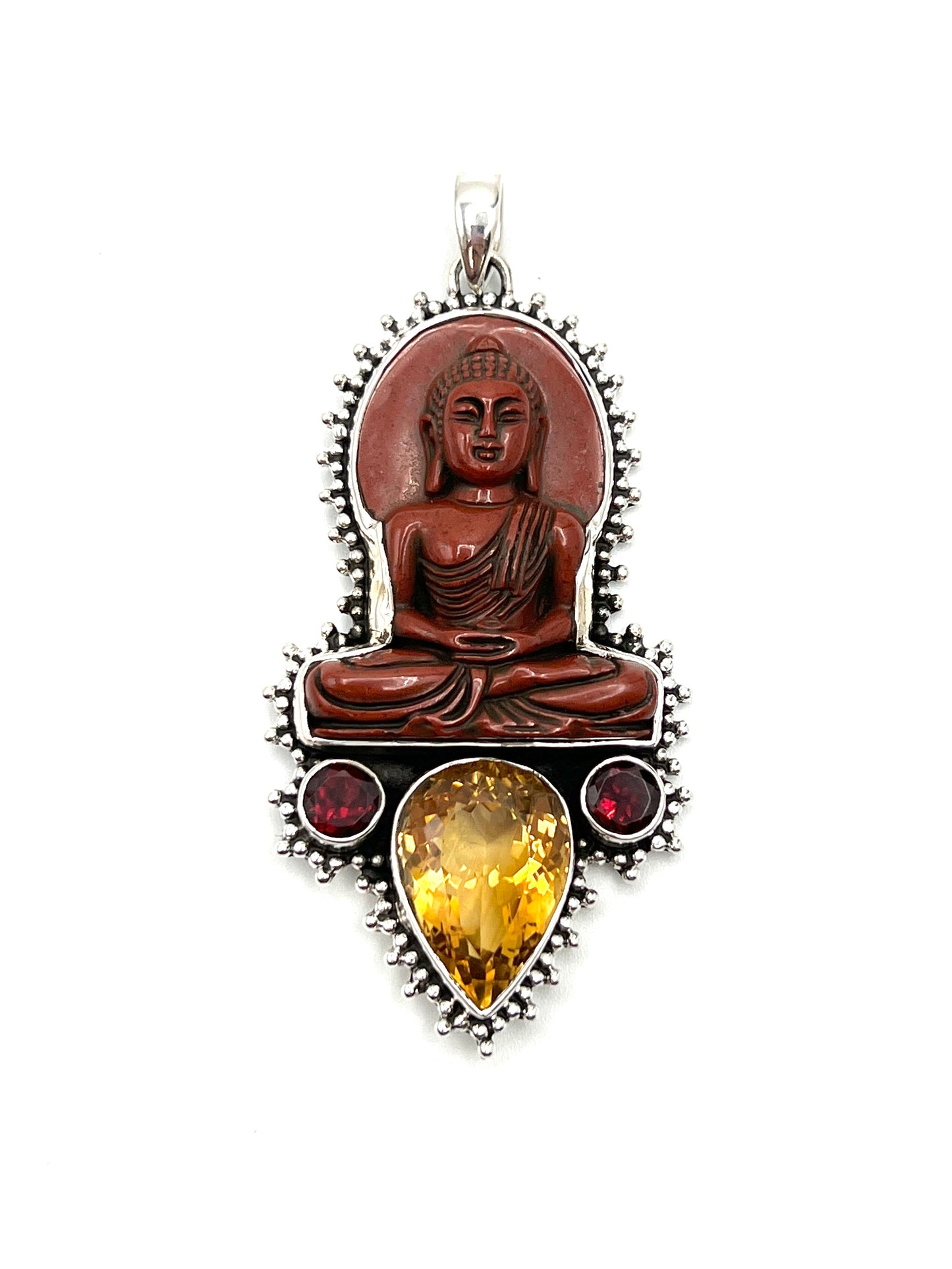 Sterling Silver Red Jasper Buddha Pendant