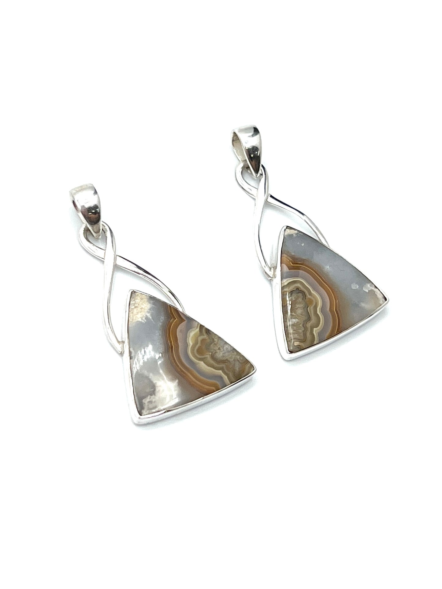Silver Twist Crazy Lace Agate Pendants