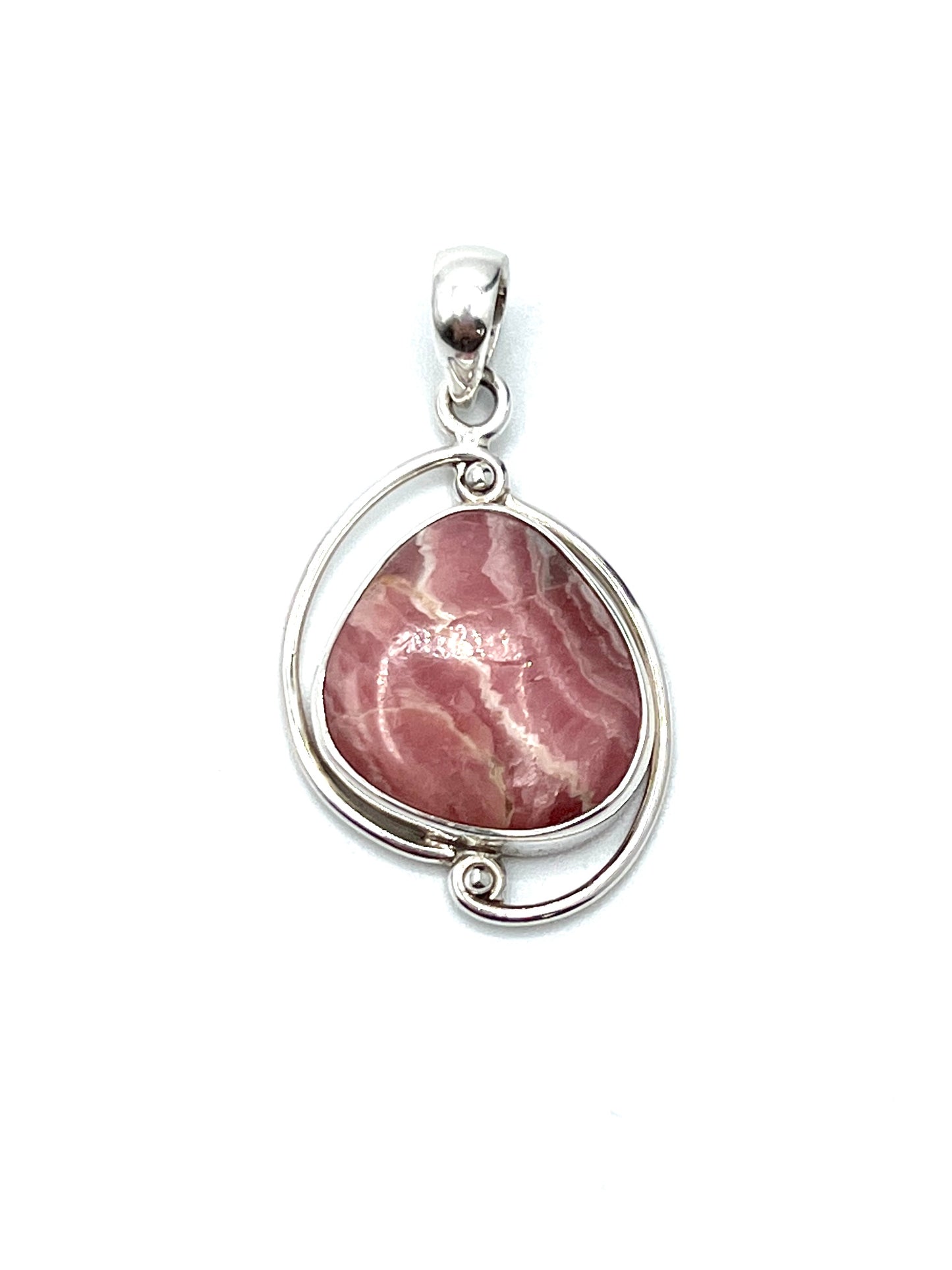 Silver Double Wire Rhodochrosite Pendants
