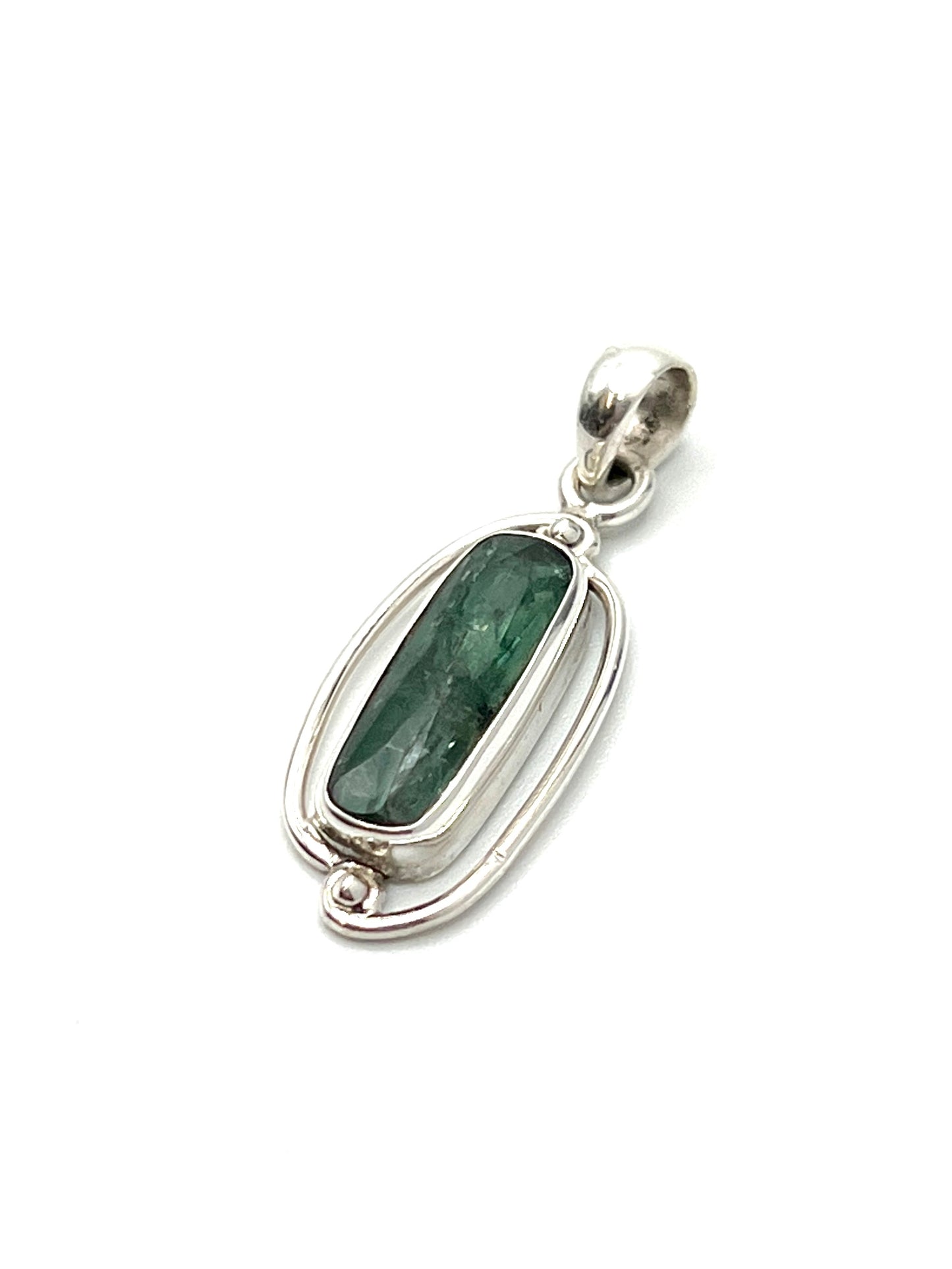 Silver Double Wire Green Kyanite Pendants