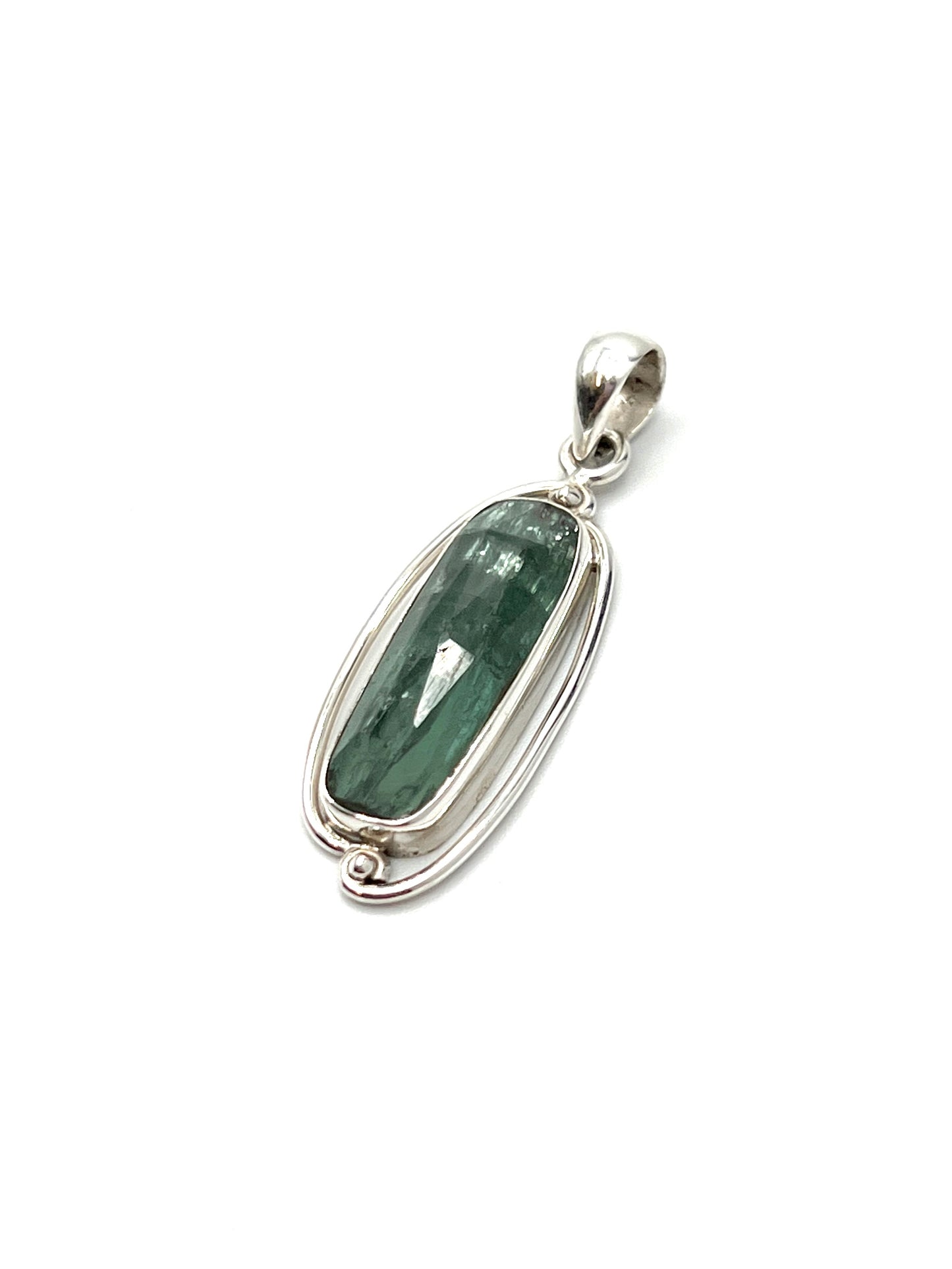 Silver Double Wire Green Kyanite Pendants