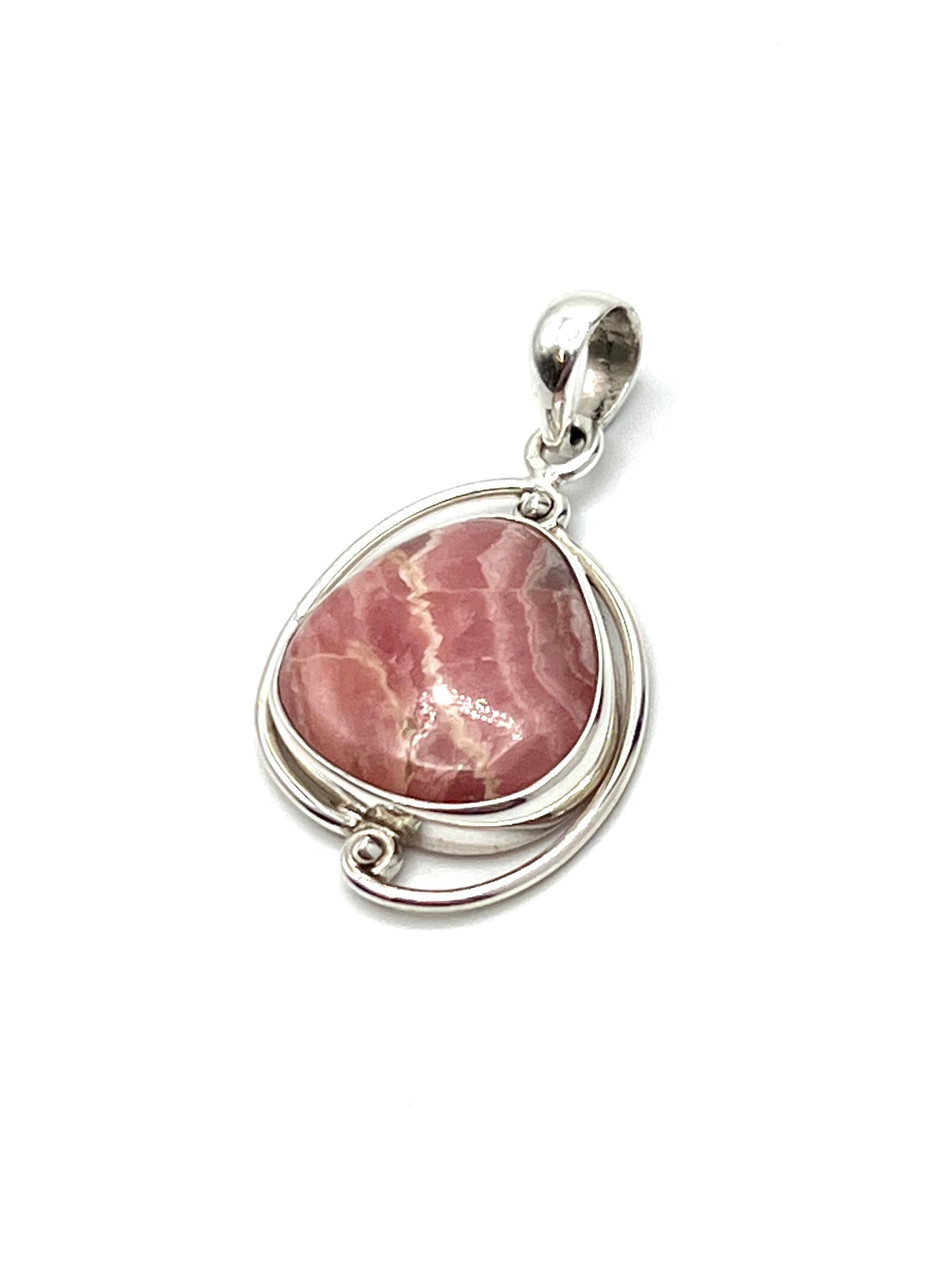 Silver Double Wire Rhodochrosite Pendants