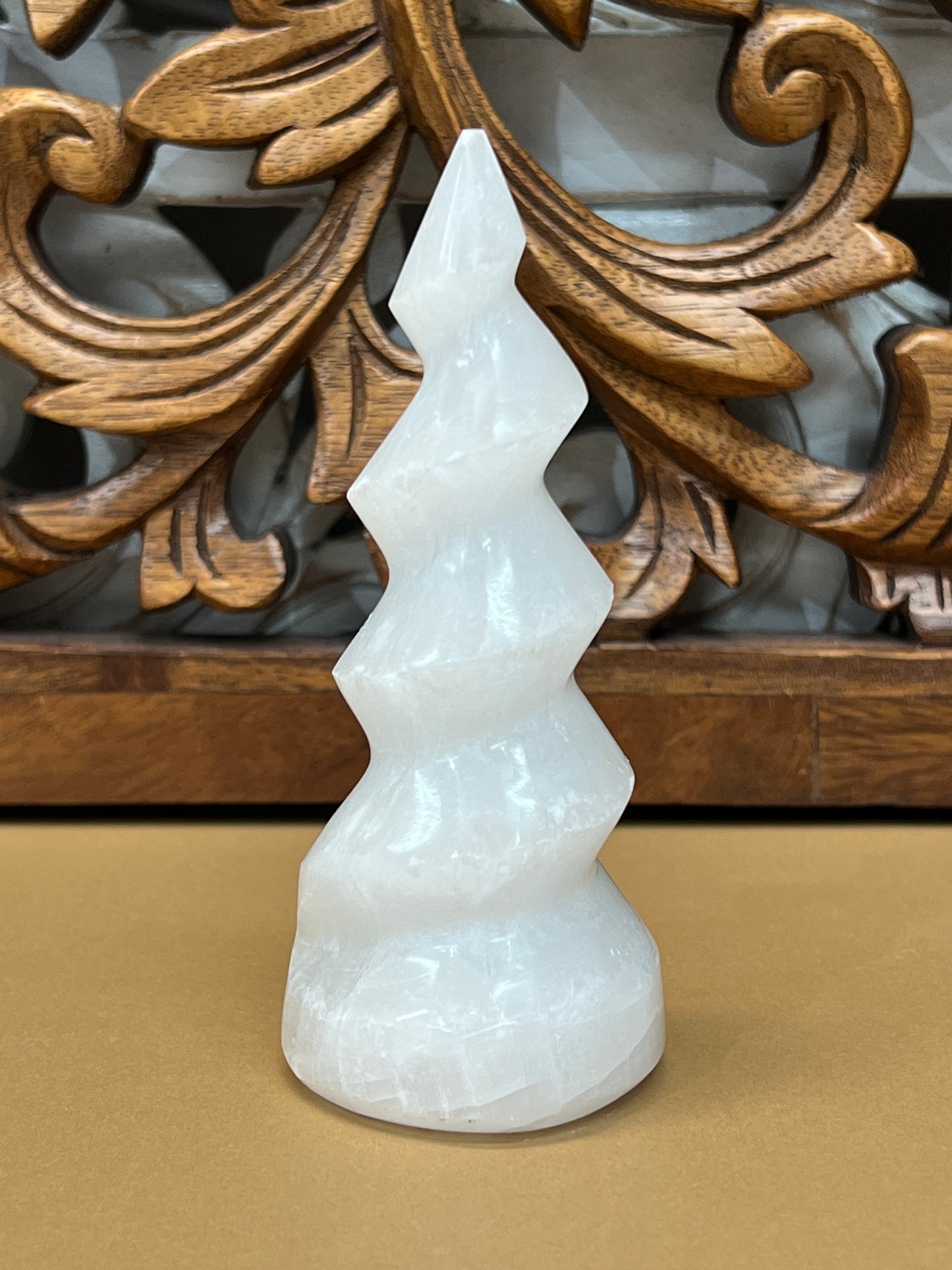 Selenite Spiral Tower Sculpture