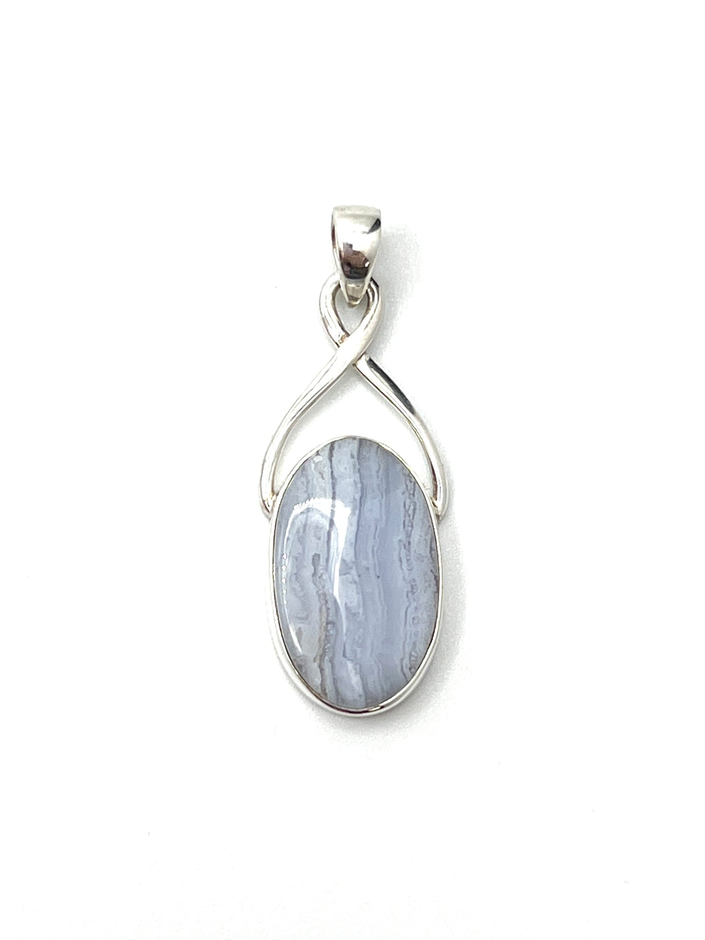 Silver Twist Blue Lace Agate Pendants