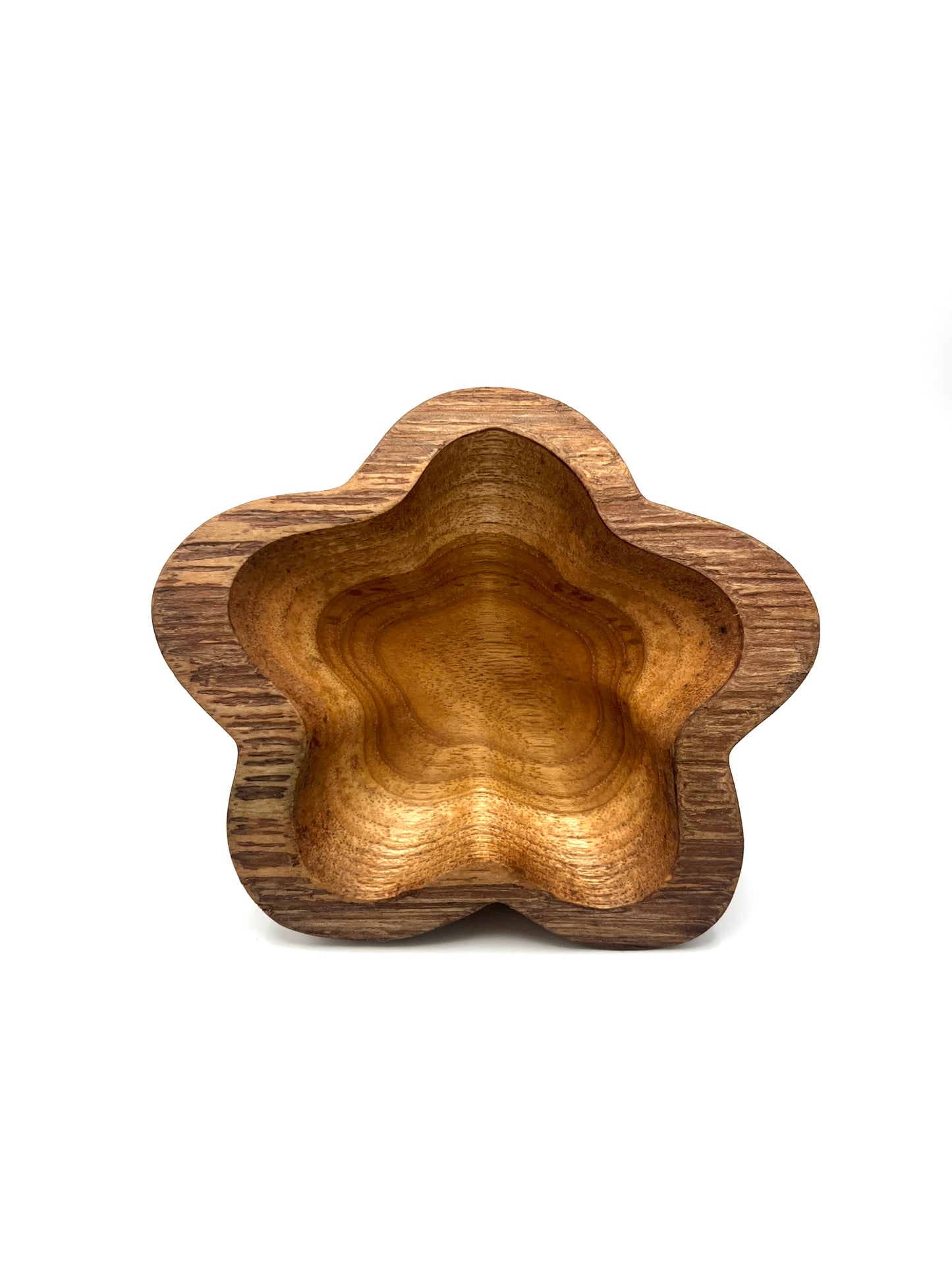 Raw Edge Teak Wood Flower Shaped Bowl