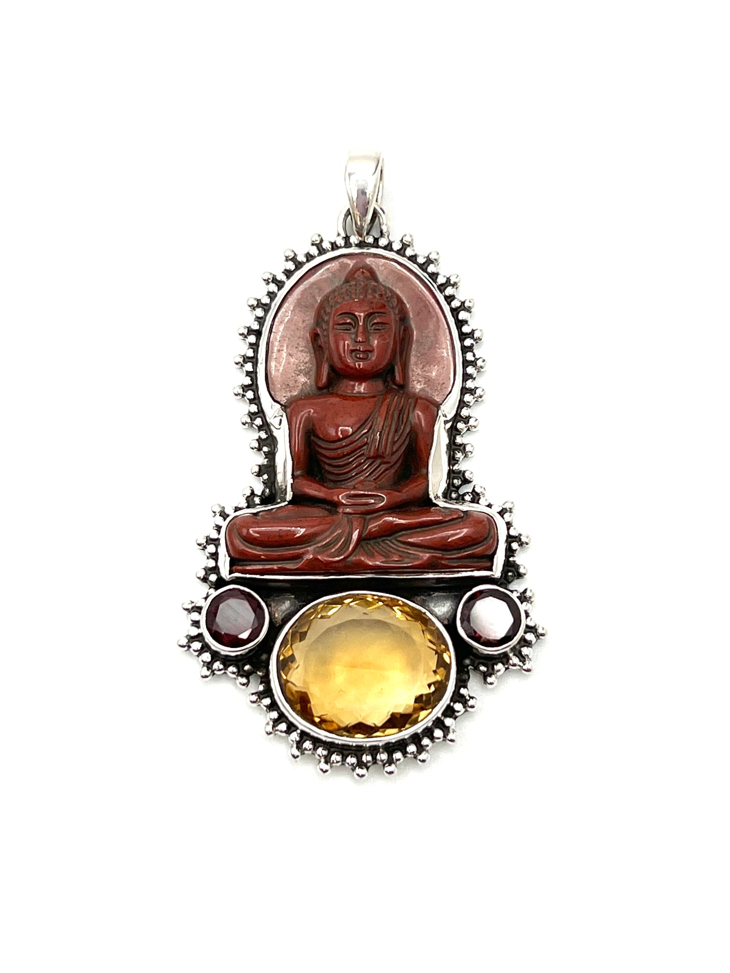 Sterling Silver Red Jasper Buddha Pendant