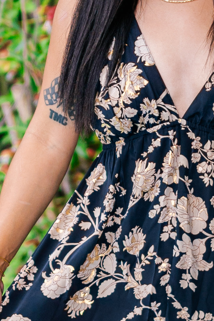 Golden Rose Spaghetti Strap Dress