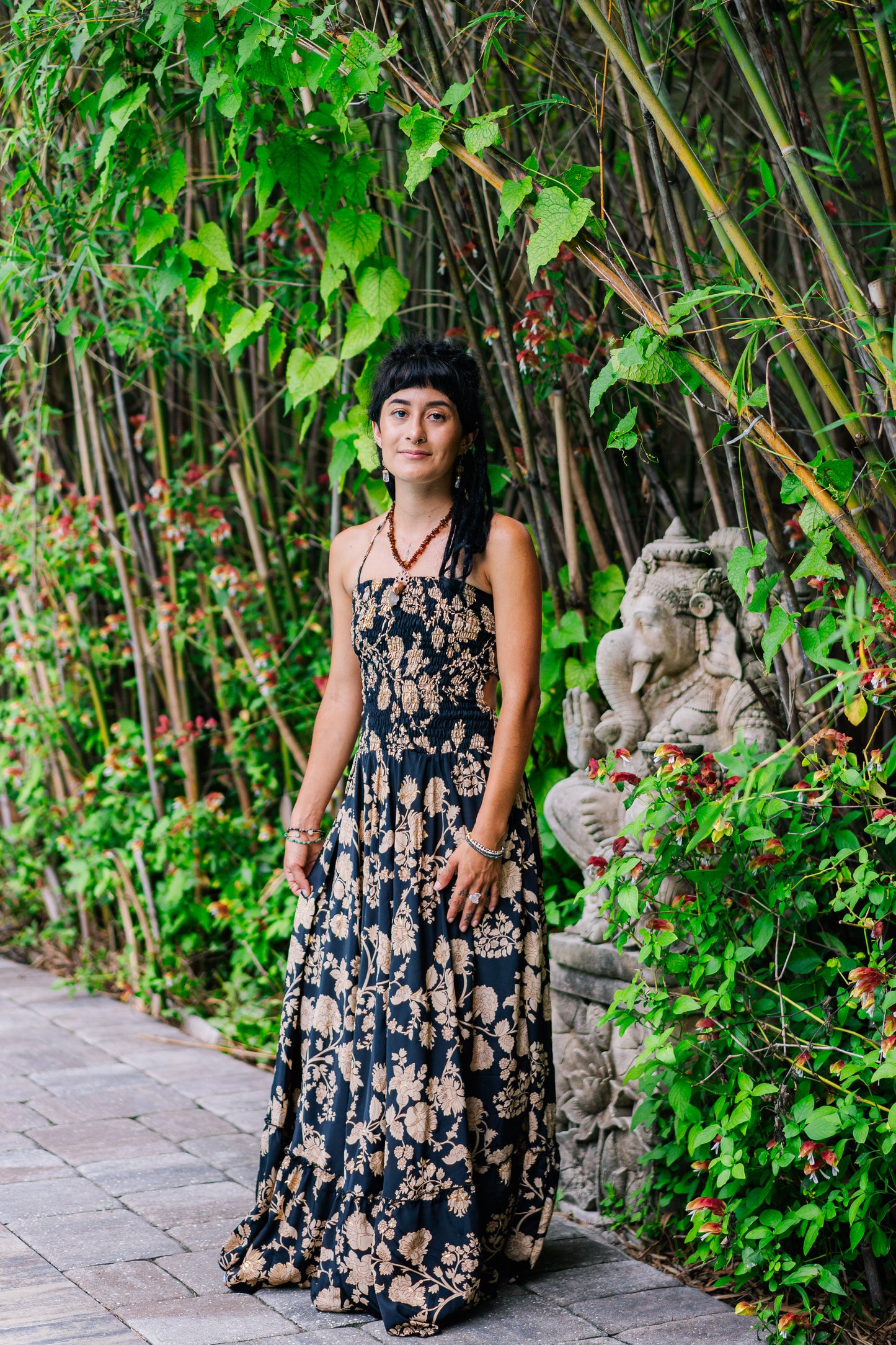 Golden Rose Fit & Flare Maxi Dress