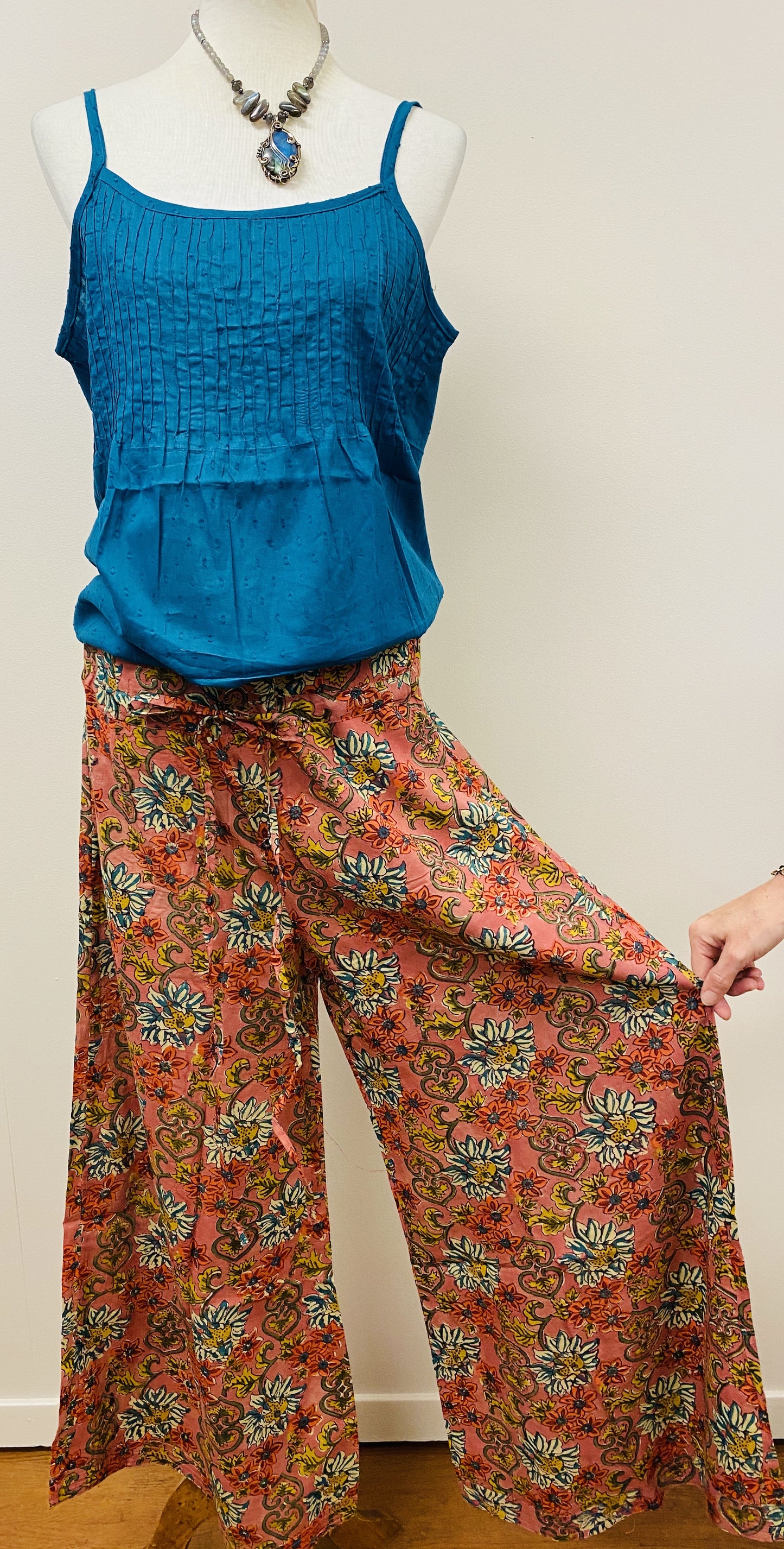 Hand Block Print Cotton Wide Leg Drawstring Pants - 2 Patterns Available