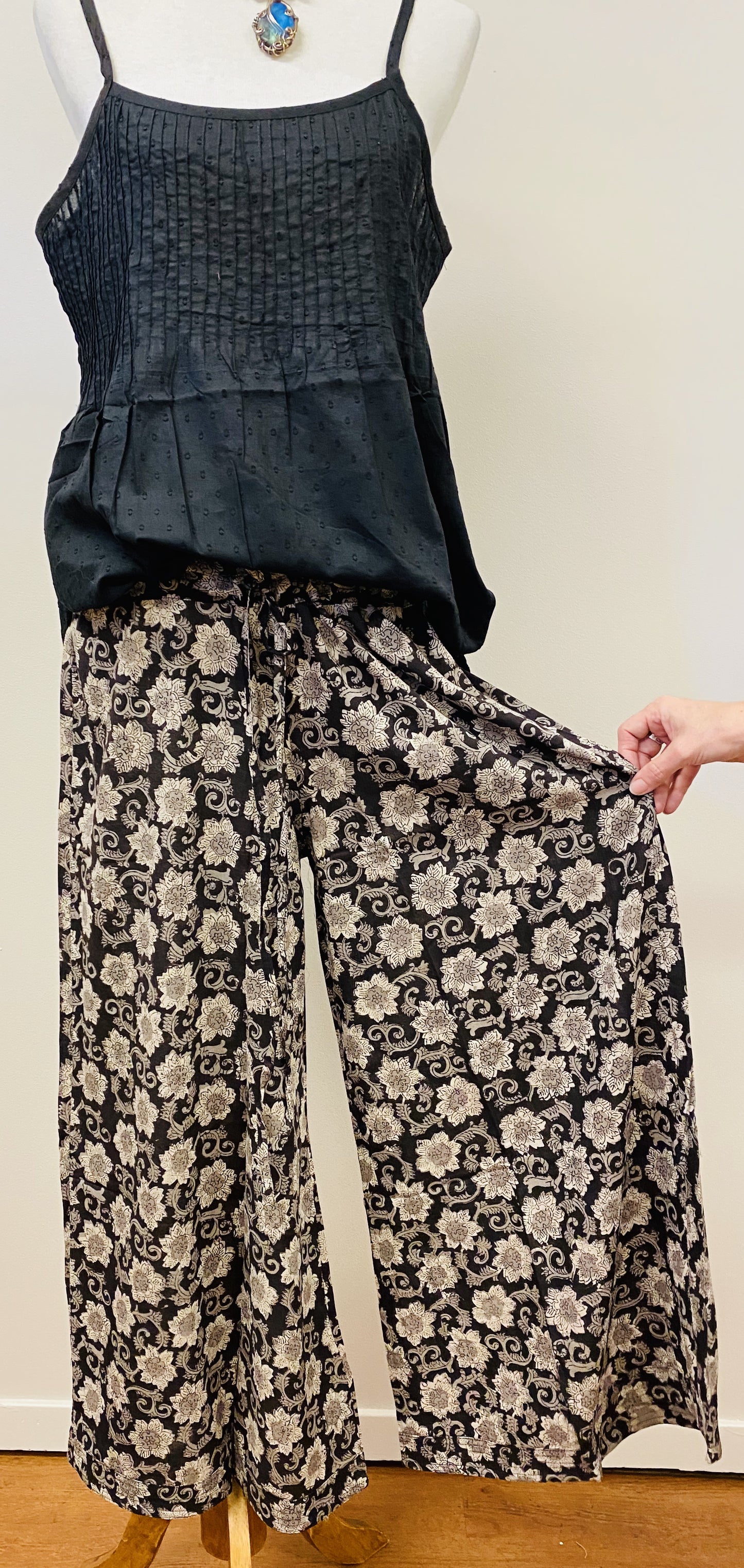 Hand Block Print Cotton Wide Leg Drawstring Pants - 4 Patterns Available