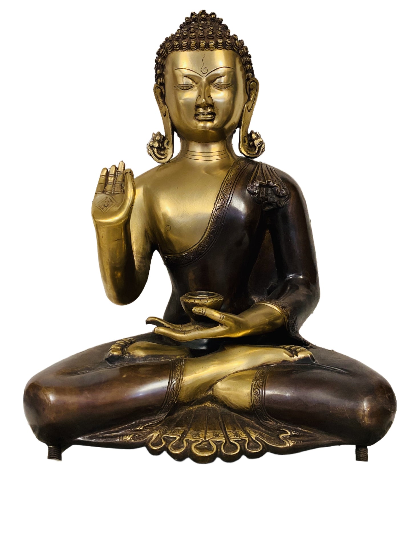 Hand Finished Brass Abhaya Buddha Statue - 50cm x 27cm