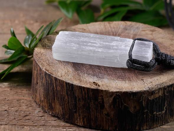 Selenite Wand Point Rough Stone Necklace