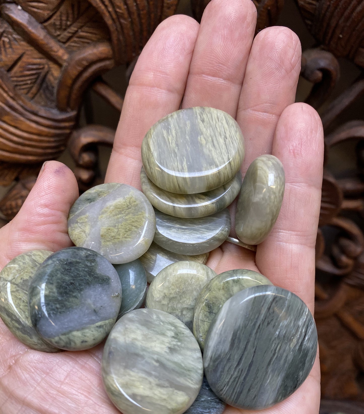 Flat Green Hair Jasper Coins