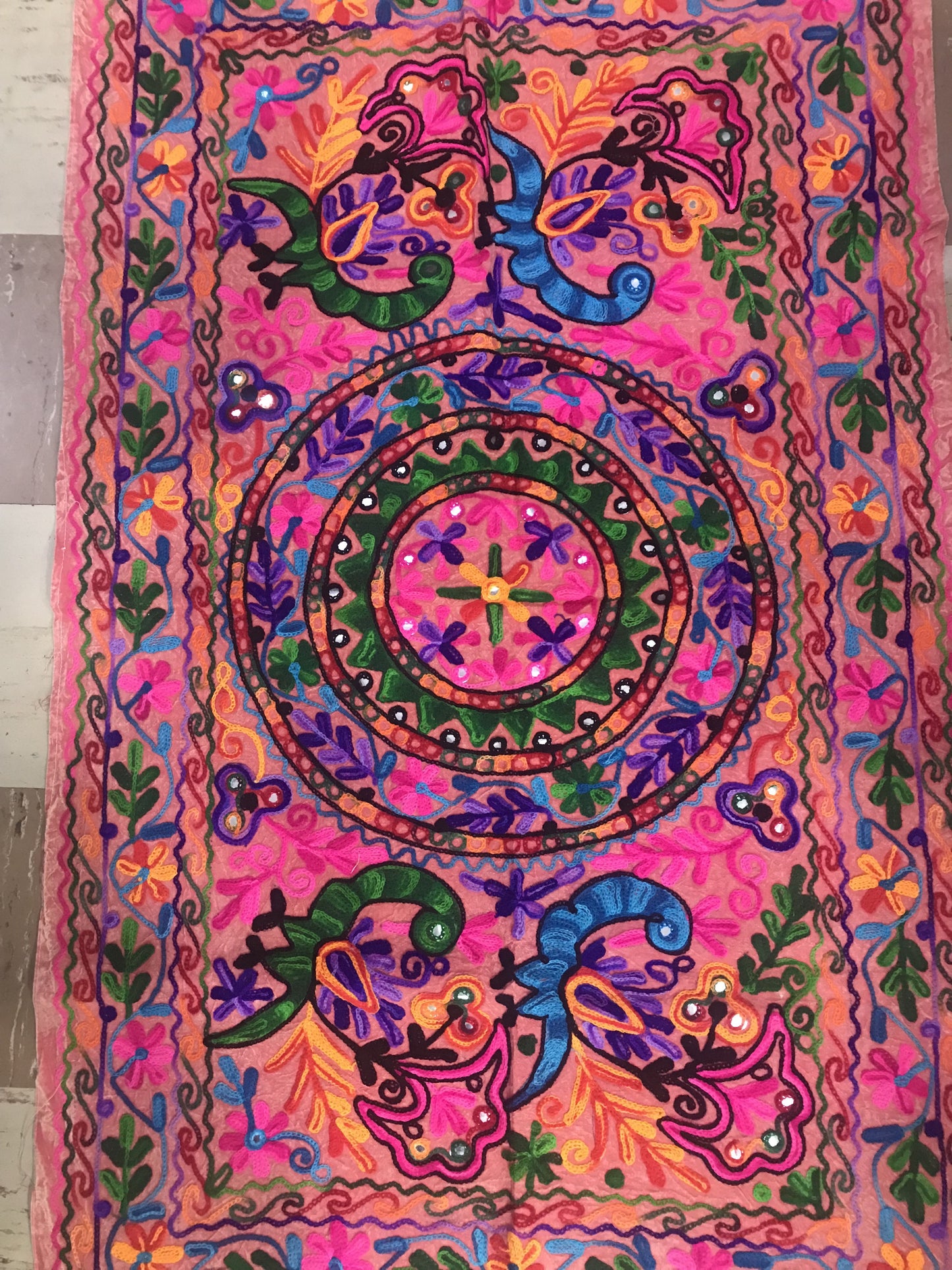 Embroidered Wall Hanging w Peacocks 29" x 46"