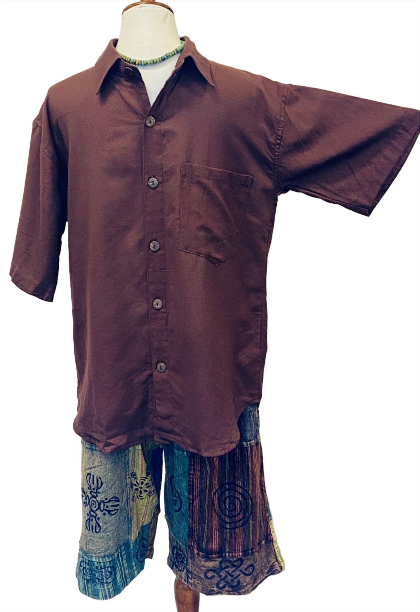 Mens 100% Hemp Short sleeve Shirts Full button