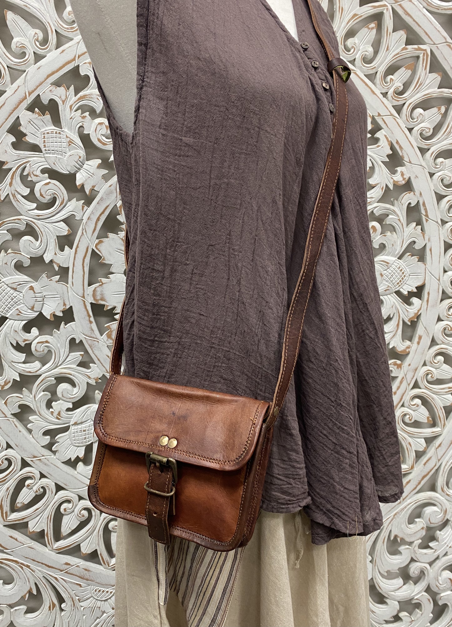 Hand Made Camel Leather Mini Square bottom purse 4 Pockets! 7" x 5”