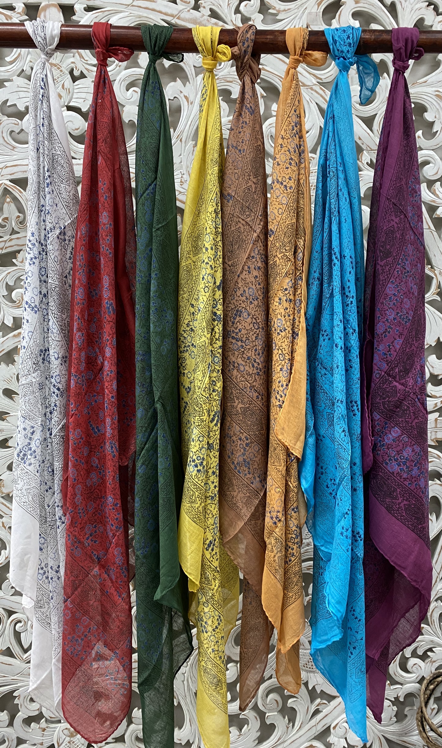 Square Light Weight Cotton Scarves w Paisleys & Flowers - Available in 8 Colors