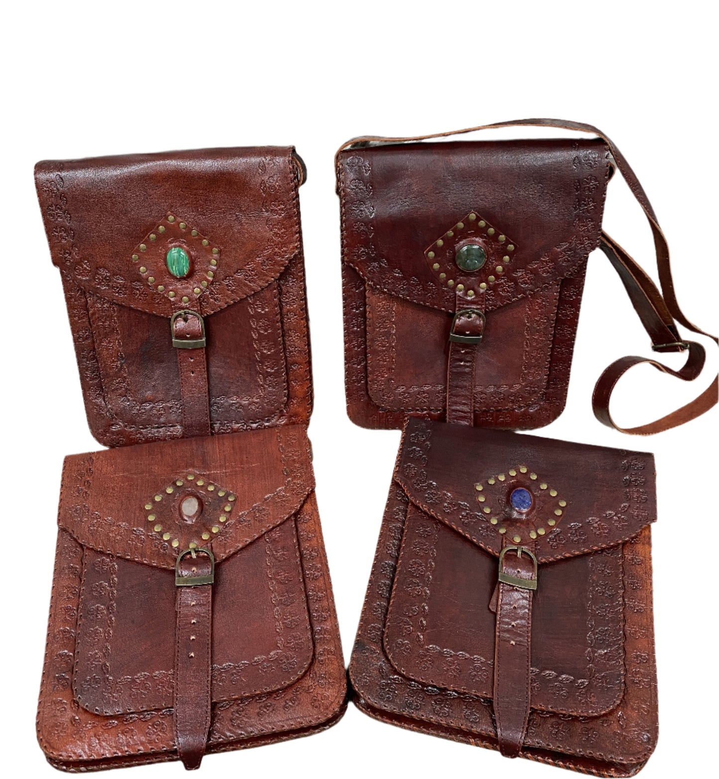 Camel Leather Purse with Gemstones 11" x 9"