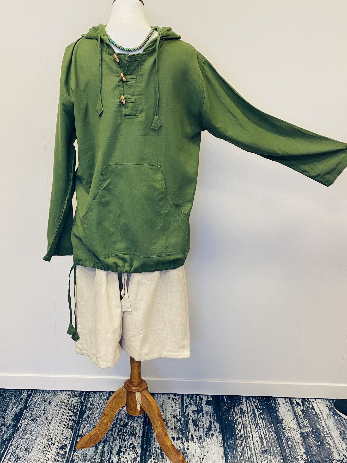 Mens 100% Hemp Long sleeve Hoodie with Chinese buttons